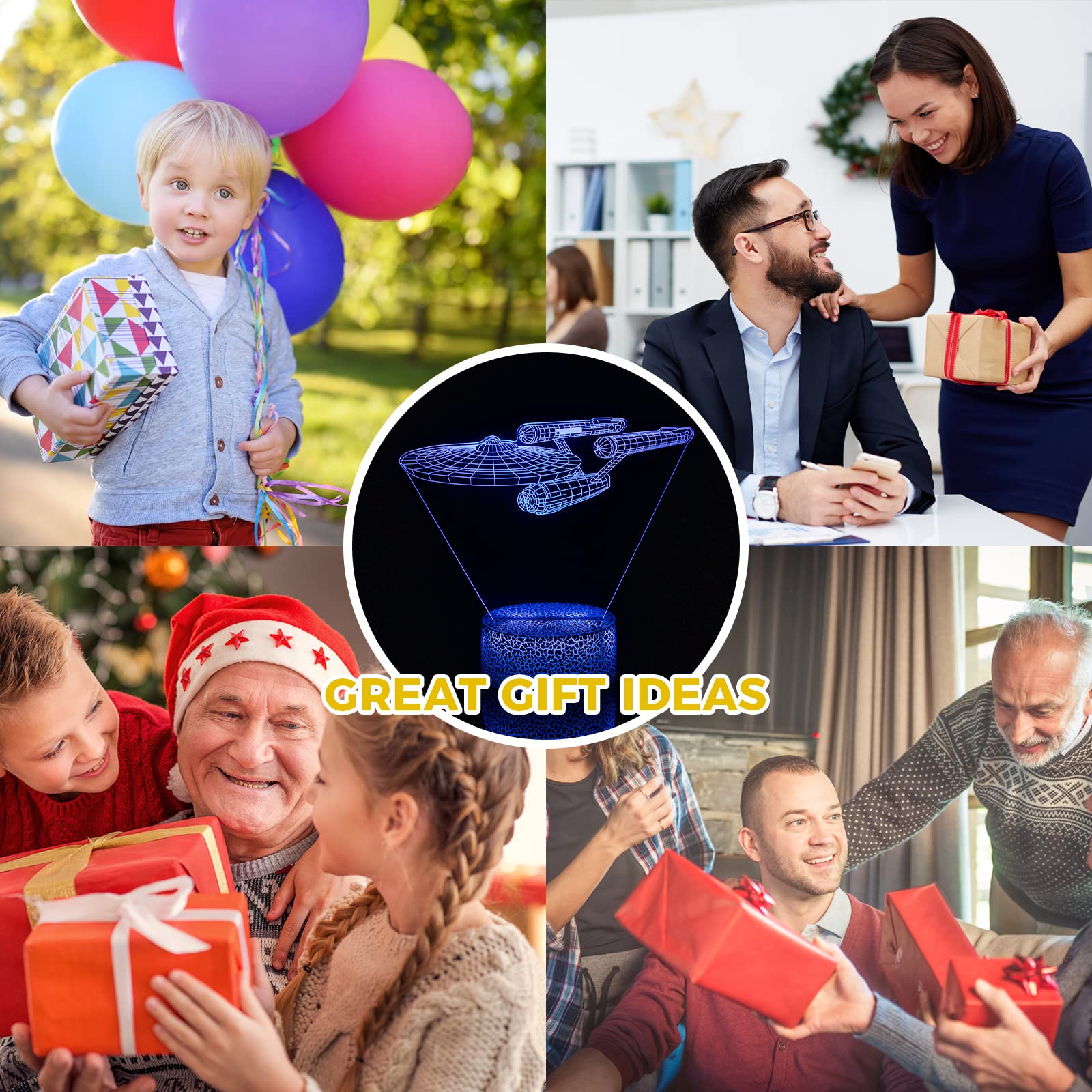 Smalody Night Lights 3D Optical Illusion Multi-Colored Change Touch Controlled Desk Lamp Battleship Bedside Lamp Christmas And Birthday