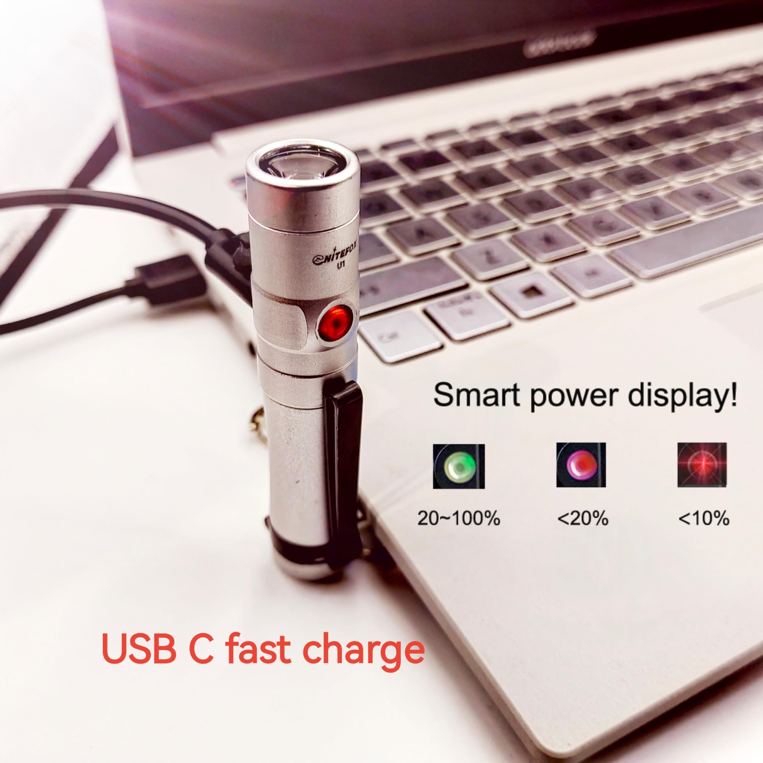 Nitefox Mini Rechargeable Keychain Flashlight Usb C Bright Key Light Portable Pocket Flashlight For Edc,Dog Walking, Hiking,Camping,Emergency(Silver)
