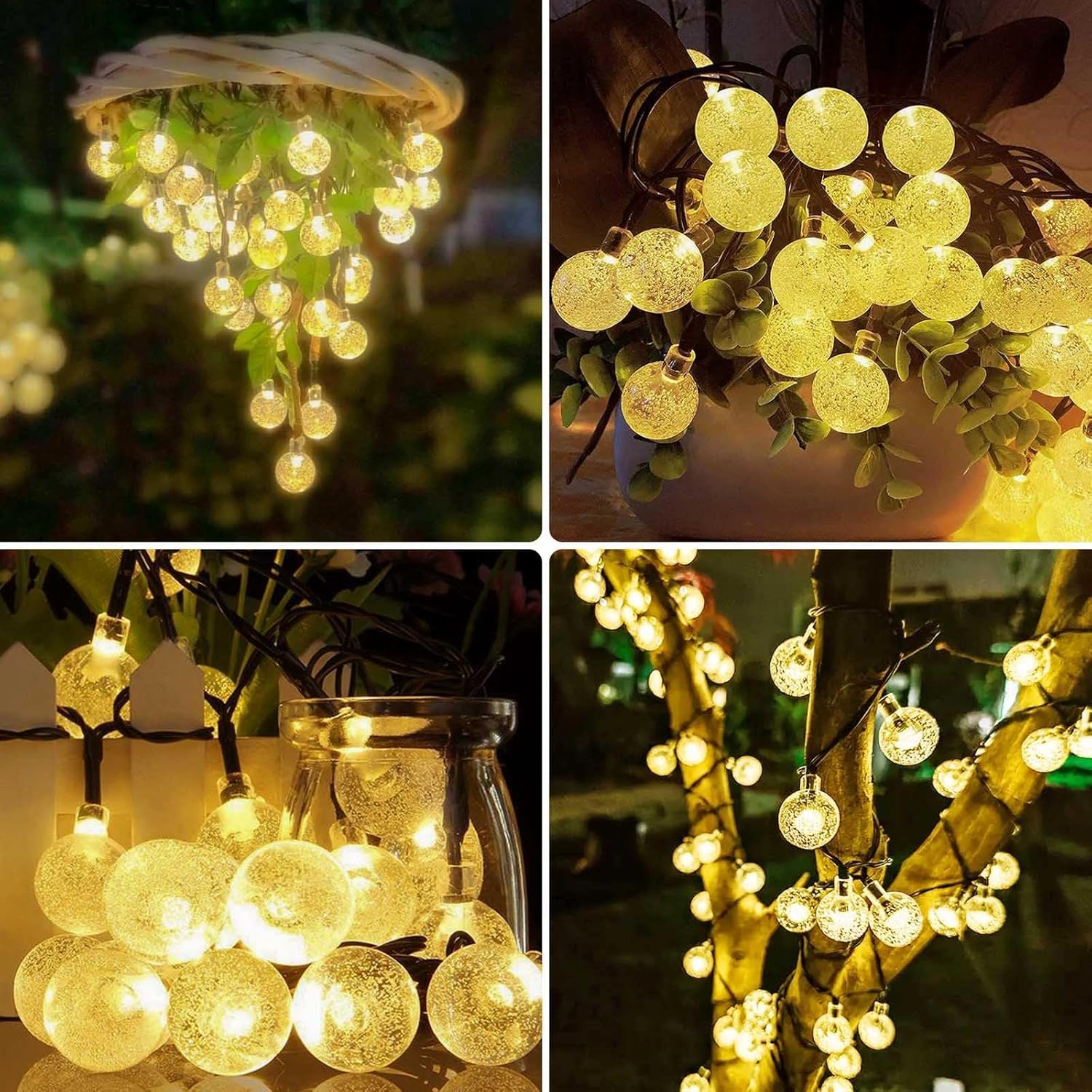Yiqu 2-Pack Solar String Lights Outdoor, Total 52Ft 80 Led Crystal Globe Solar Lights Outdoor Waterproof With 8 Lighting Modes, Yard Tree Garden Patio Light Balcony Party Wedding Decorations (Warm White)