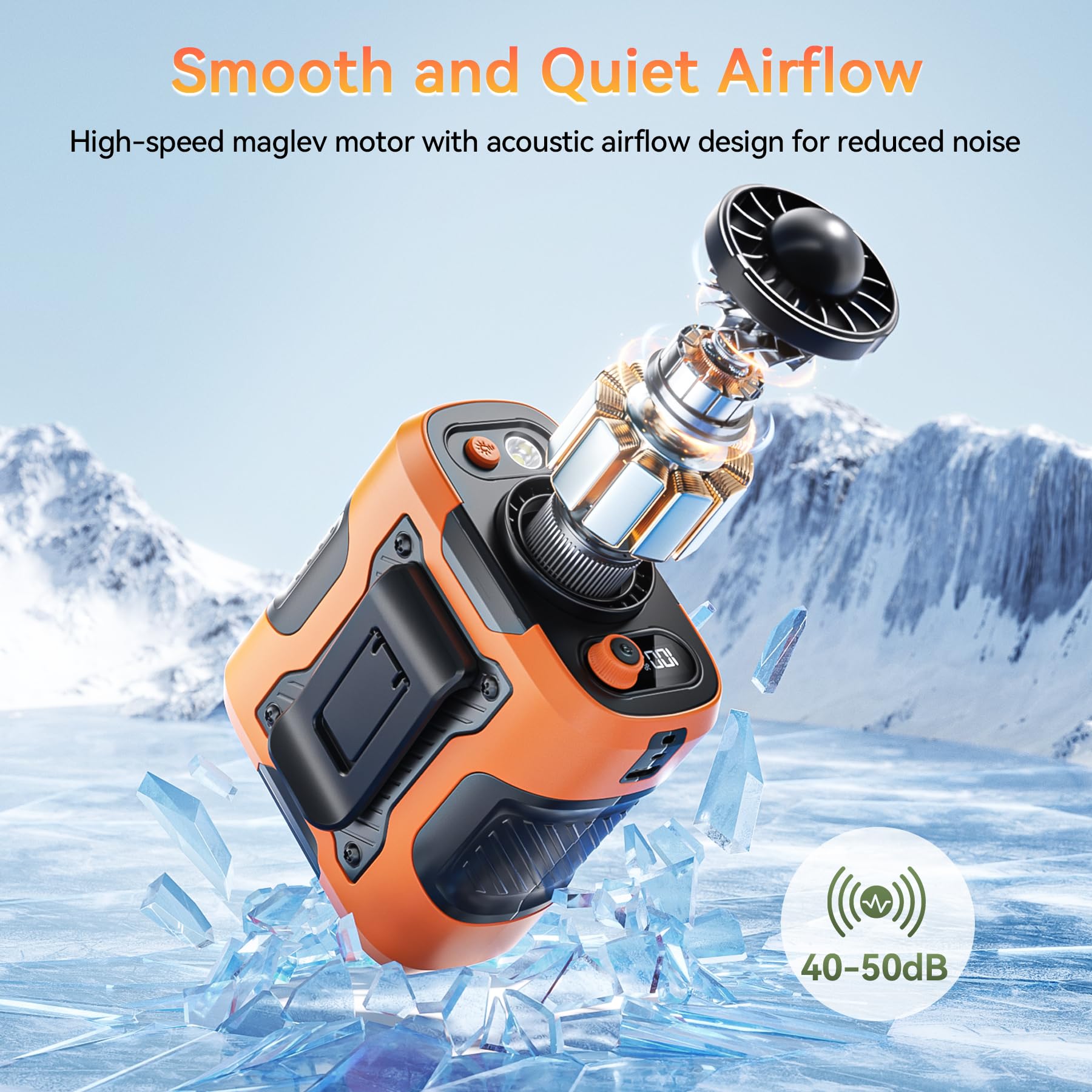 Portable Waist Fan Clip On With Light, 12M/S Quiet & Powerful Silencer Motor, 100 Speeds Wearable