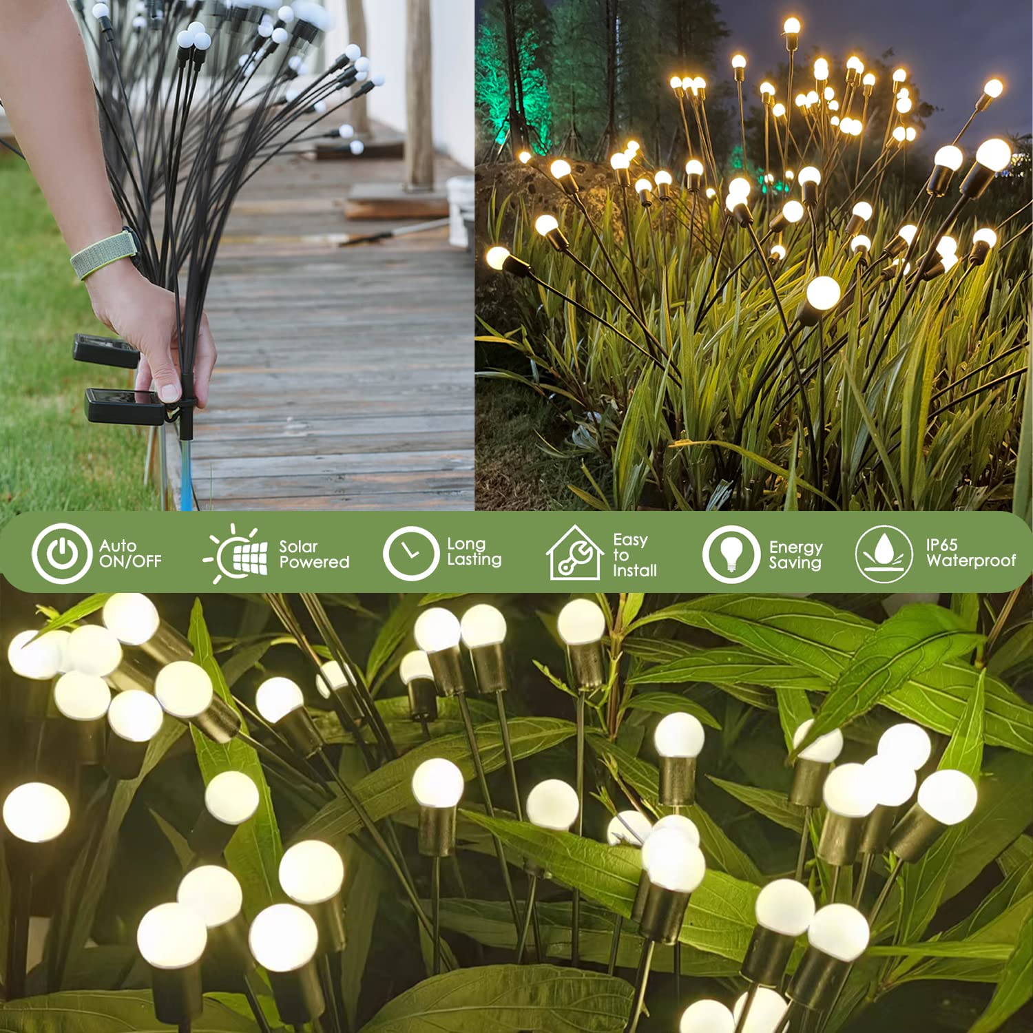 Antque 8 Pack Solar Garden Lights, Swaying Starburst Solar Garden Lights, Vibrant Garden Lights Waterproof Solar Outdoor Lights, Yard Patio Pathway Decoration