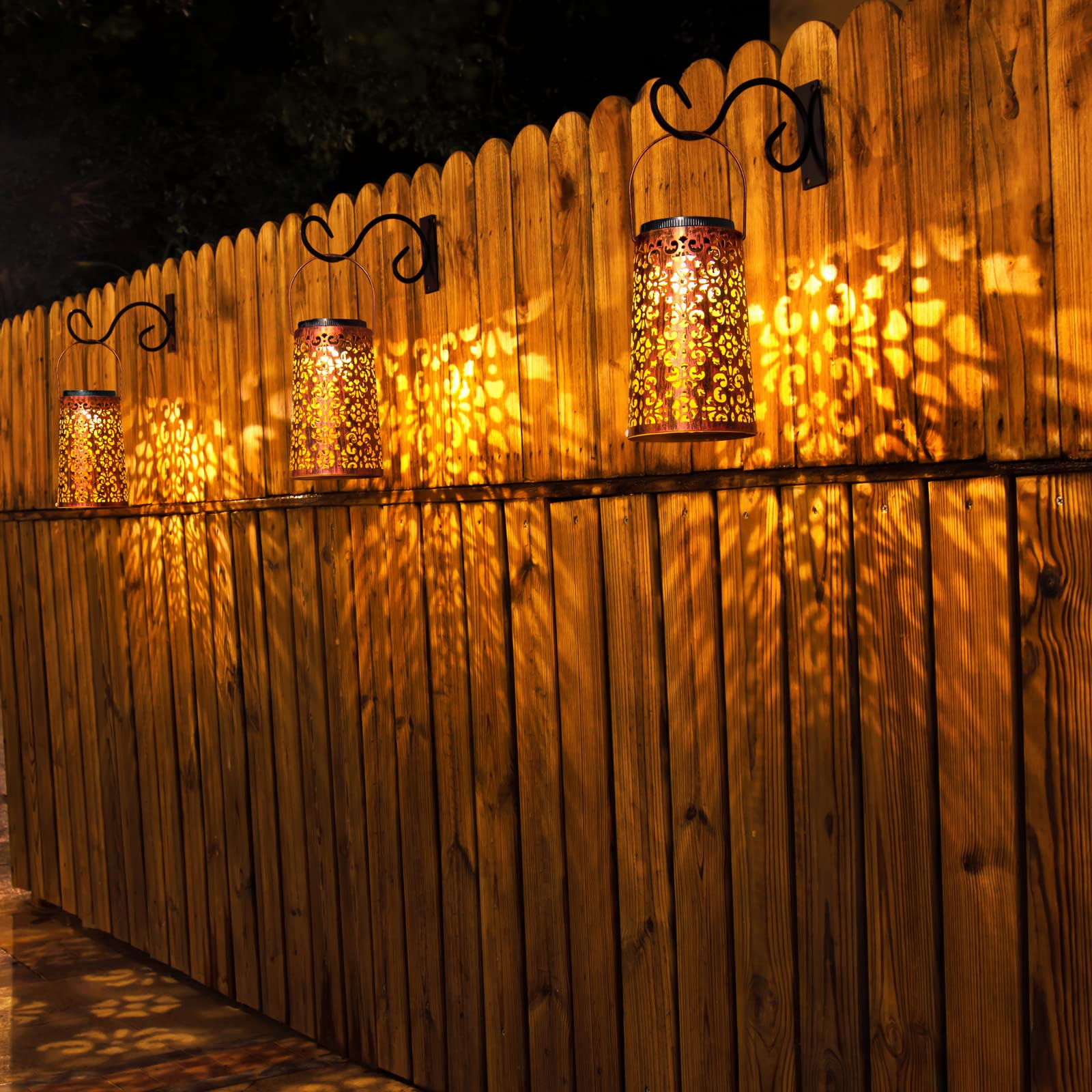 Molebit 4 Pack Solar Hanging Lanterns Outdoor, 2 Modes Adjustable White & Warm Light, Auto On/Off Metal Waterproof Solar Lights For Patio Garden Wall & Tabletop Decor