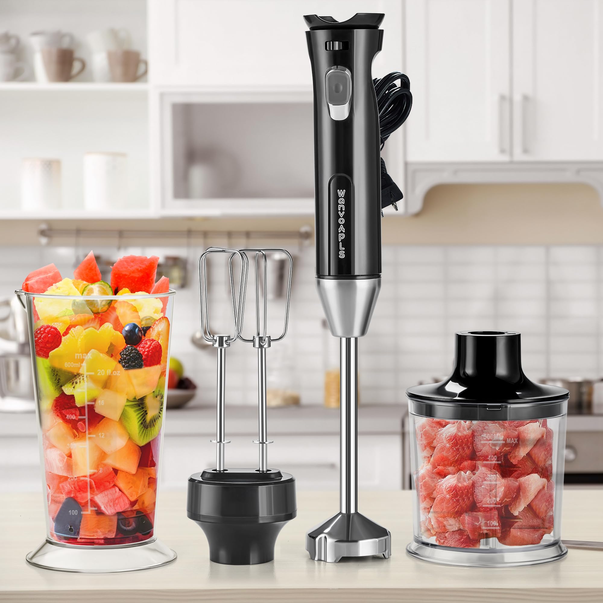 Wanvoapls Immersion Blender Handheld, Hand Mixer With Sharp Blades, Kitchen Gadgets, Stick Blender Perfect For Smoothies, Soups, And Sauces Portable Mixer Compact And Easy To Clean