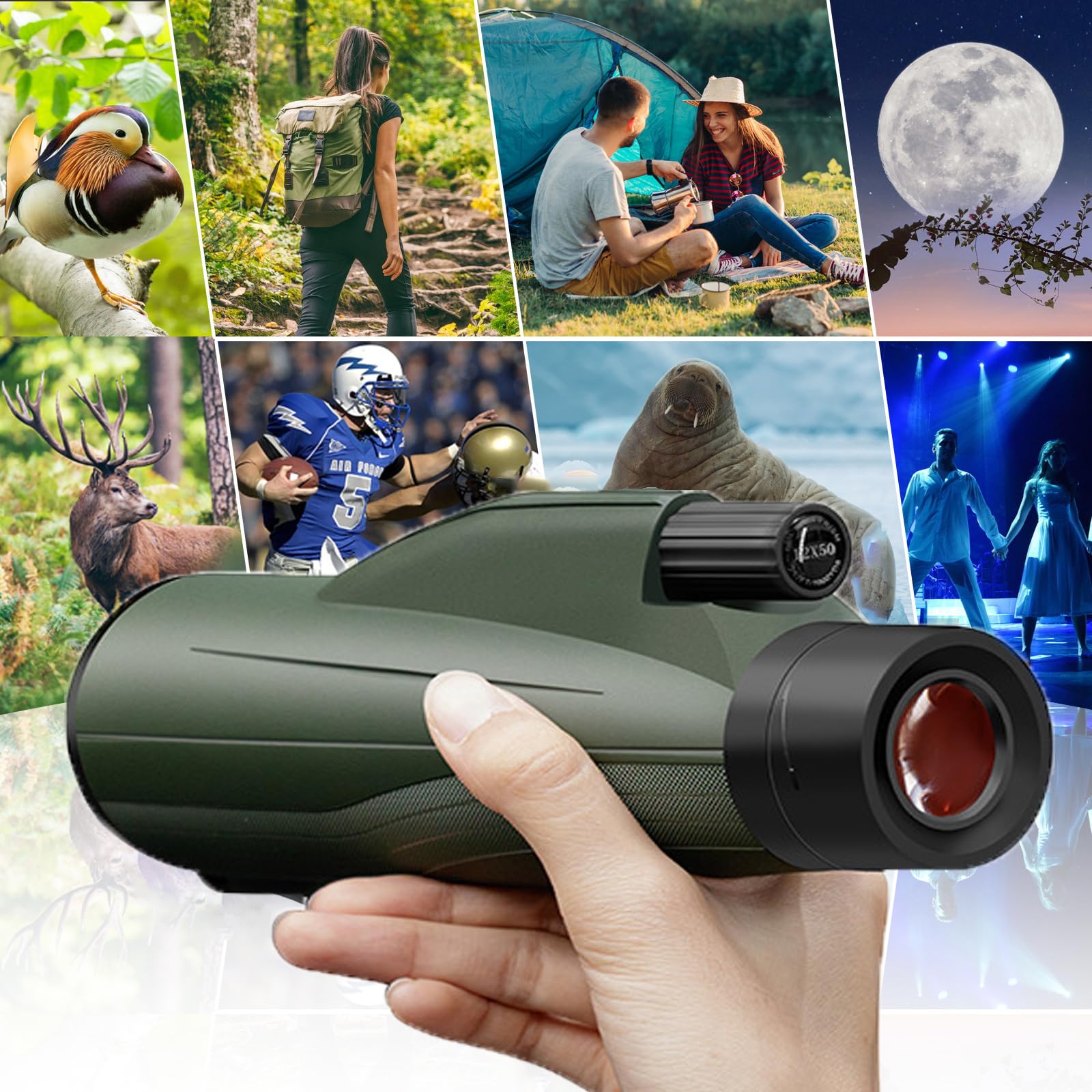 Mocanio 12X50 Monoculars For Adults High Powered Panoramic Low-Light Night Vision Monocular Portable Telescope - Waterproof Monoculars -Bak4 Prism Fmc For Bird Watching Hunting