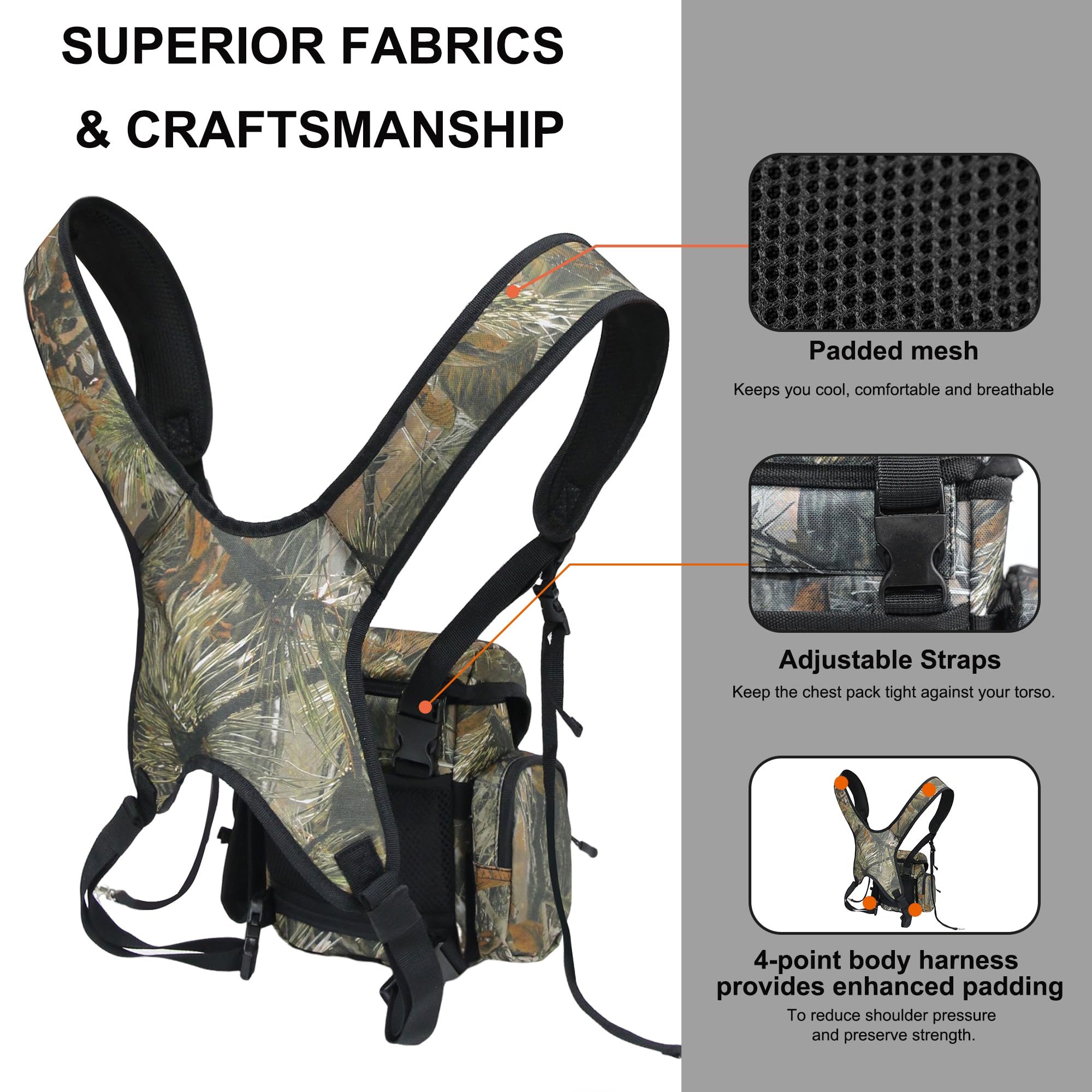Mdstop Binocular Harness Chest Pack, Bino Case With Rangefinder Pouch, Bino Harness, Binocular Chest Pack, Bino Bag For Bird Watching,Hunting,Hiking,Shooting (Pine Needle Camo)