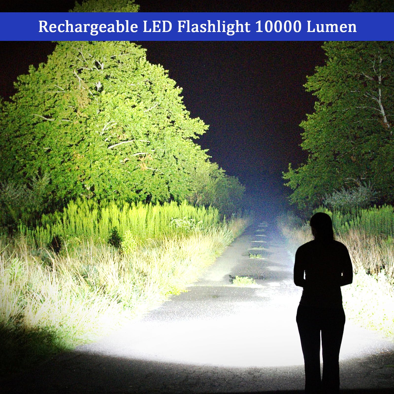 Jay-Park Rechargeable Led Flashlight 10000 Lumen, Super Bright Flashlight With Digital Power Display And Zoomble, Flashlights High Lumens Rechargeable For Camping, Outdoor