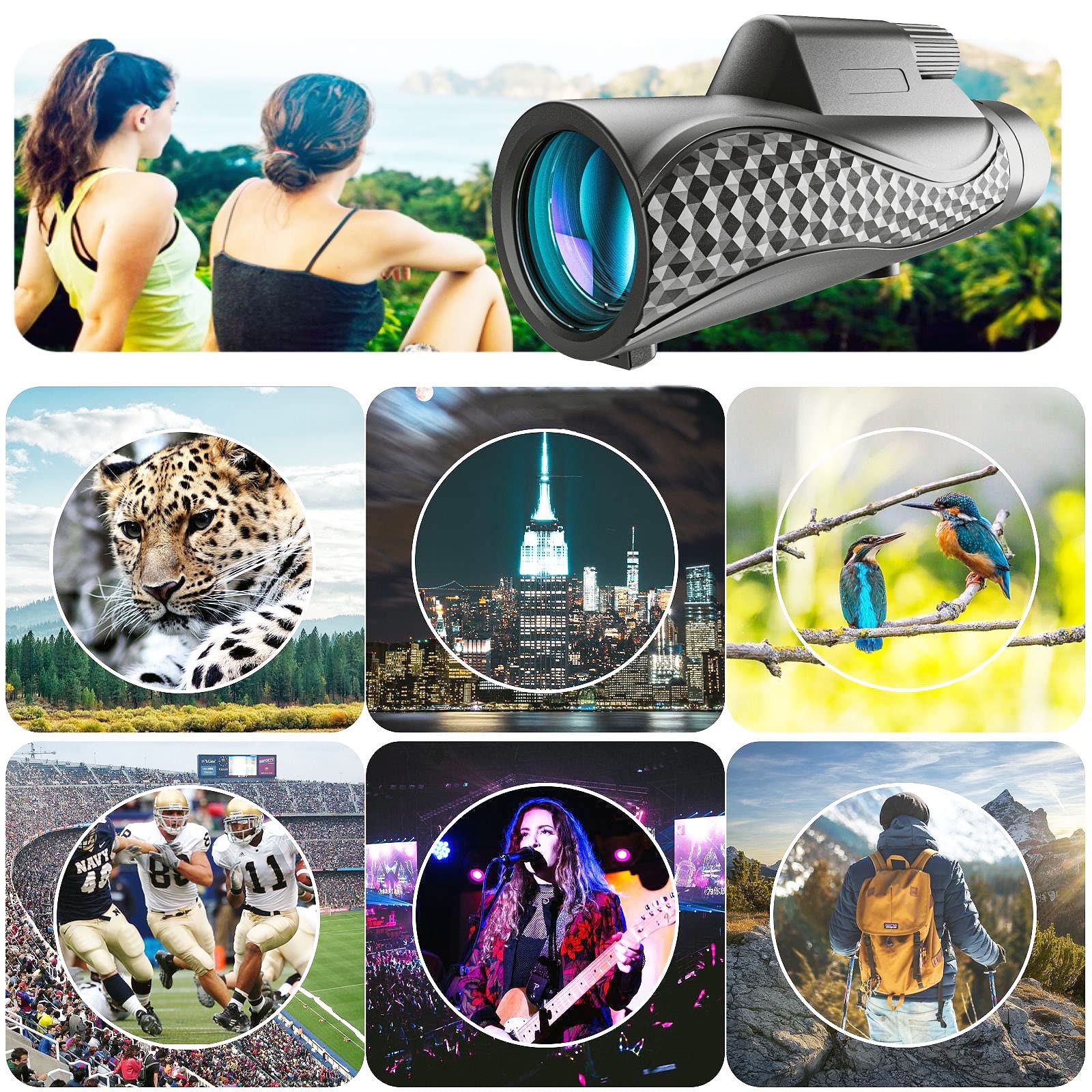 Pocnsen Monocular Telescope 10X42 Compact Monoculars For Adults High Porwered Monoculrar With Smartphone Adapter &Tripod Hd Monocular For Viewing Wildlife Hunting Bird Watching Hiking Traveling