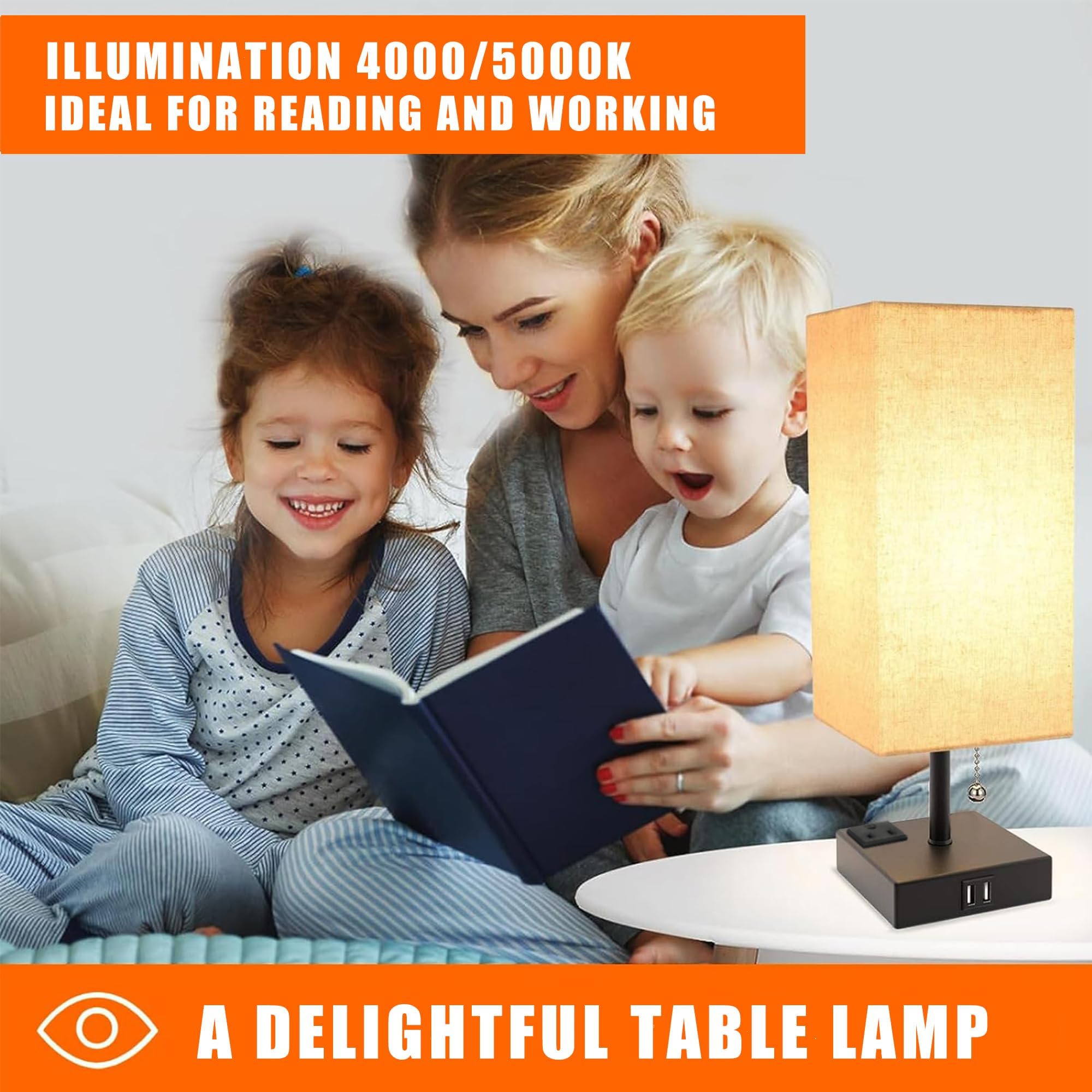 Rytabee Bedside Table Lamp,3000/4000/5000K Small，Nightstand Lamp With 3 Color Modes By Pull Chain，Small Nightstand Lamp For Bedroom,Living Room,Office(Led Bulb Included)
