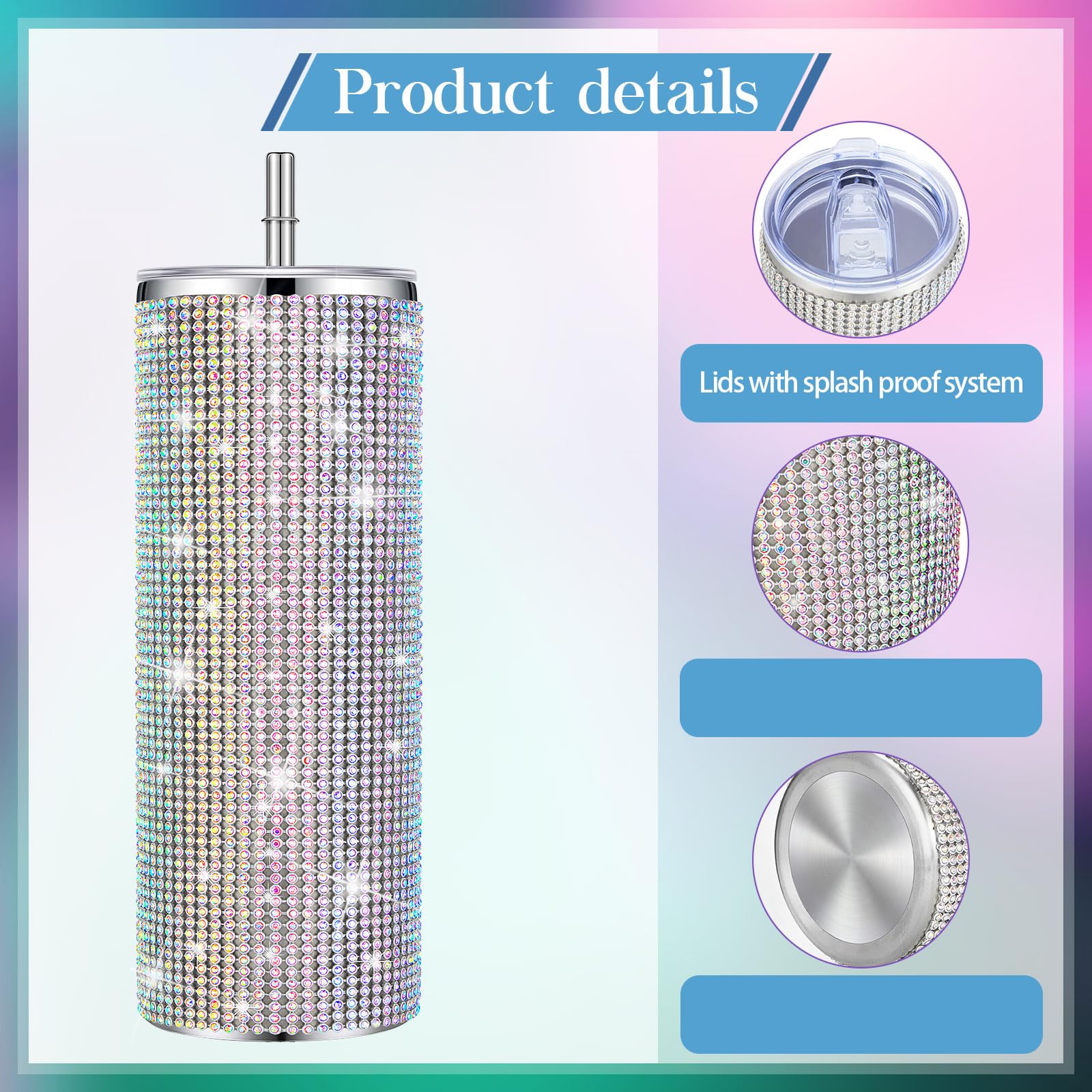 Tessco 2 Pcs Bling Tumbler 20Oz Rhinestone Cup Christmas Cup Glitter Diamond Bottle