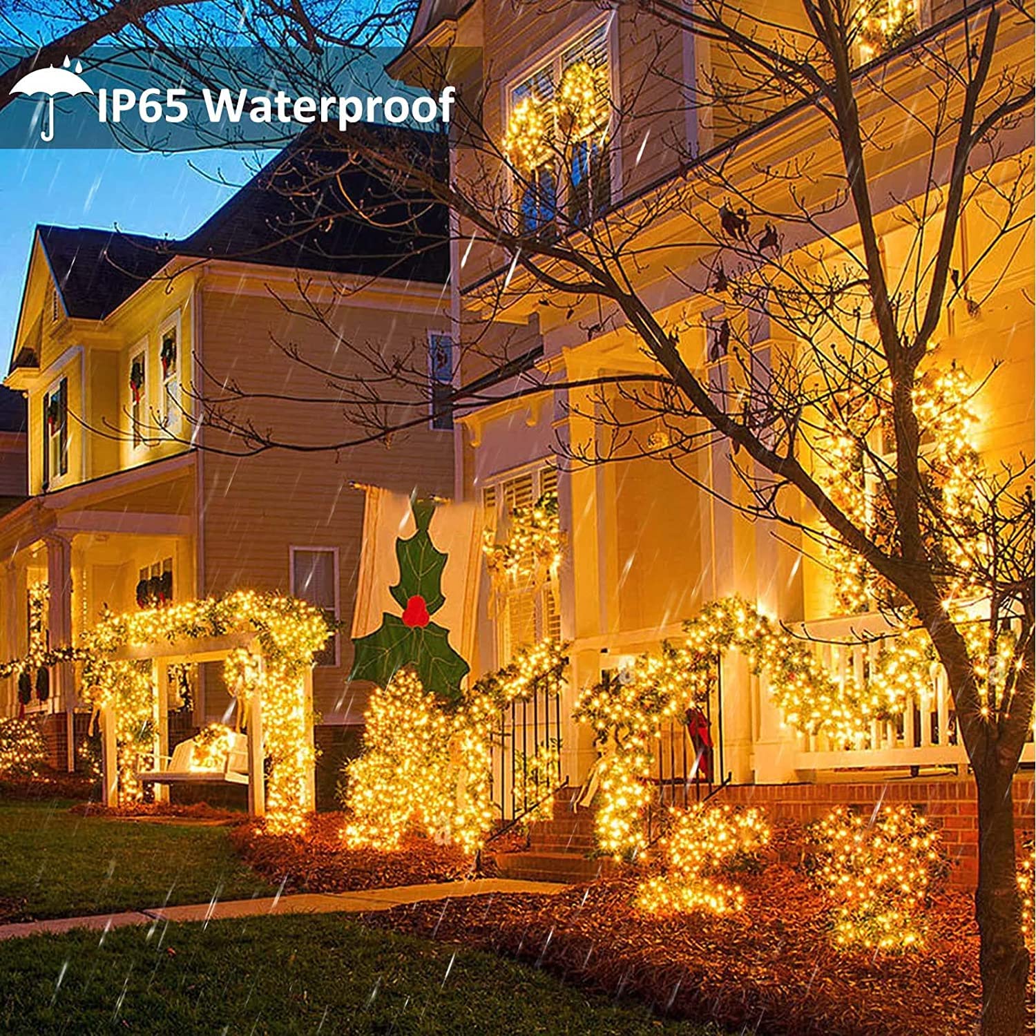 Ishabao Solar Christmas Lights Outdoor, 33Ft 100 Led Solar Fairy String Lights 8 Modes Waterproof Xmas Lights For Garden, Patio, Home, Party, Wedding, Holiday, Tree, Bush, Wreath, Outdoor Decor (Warm White)
