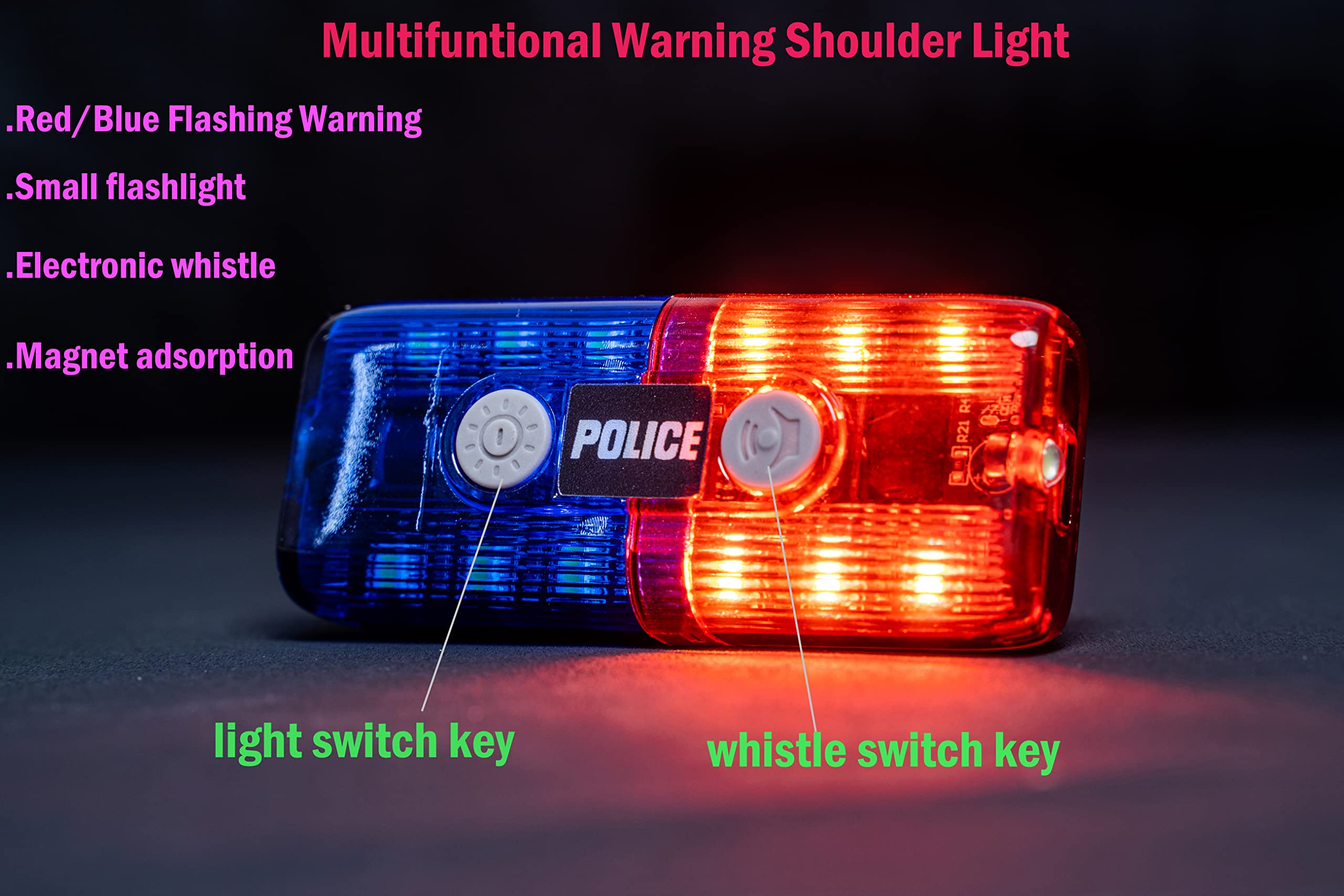 Poyoelf Police Warning Strobe Shoulder Lights Whistle Flashlight Magnet, Safety Flashing Security Clip Signal Light For Outdoor Rescue,Traffic Guidance,Police Patrols,Cycling,Night Run,Camping (With Whistle)