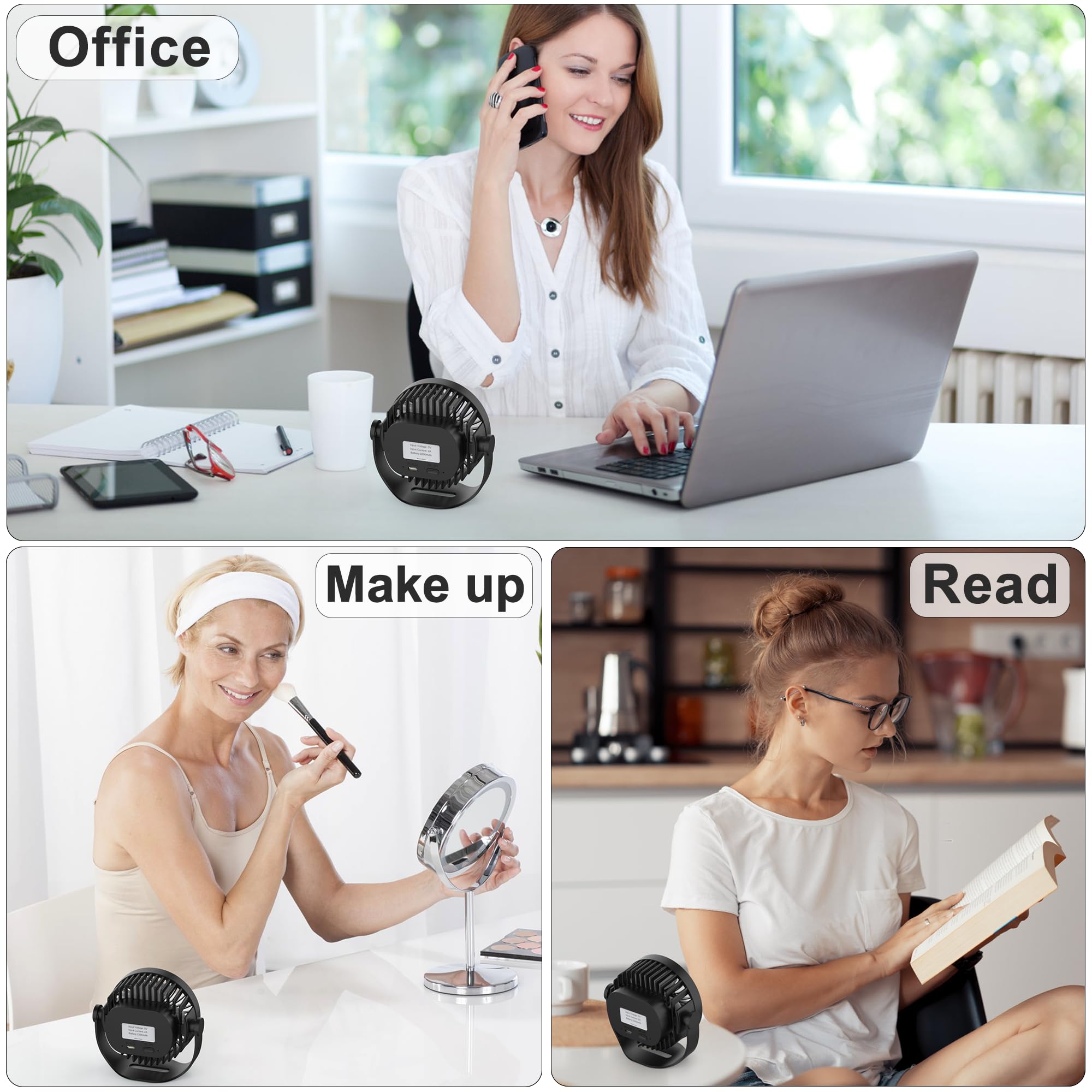 Efluky Usb Small Desk Fan, 3 Speeds Usb Rechargeable Fan Built-In Battery, 360° Adjustment Portable