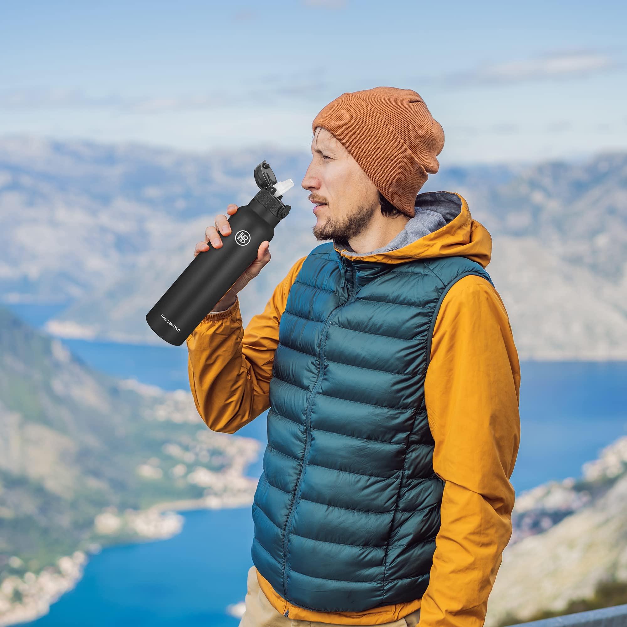 Han'S Bottle Sports Water Bottle - 32 Oz, Straw Lid, Leak Proof, Vacuum Insulated Stainless Steel