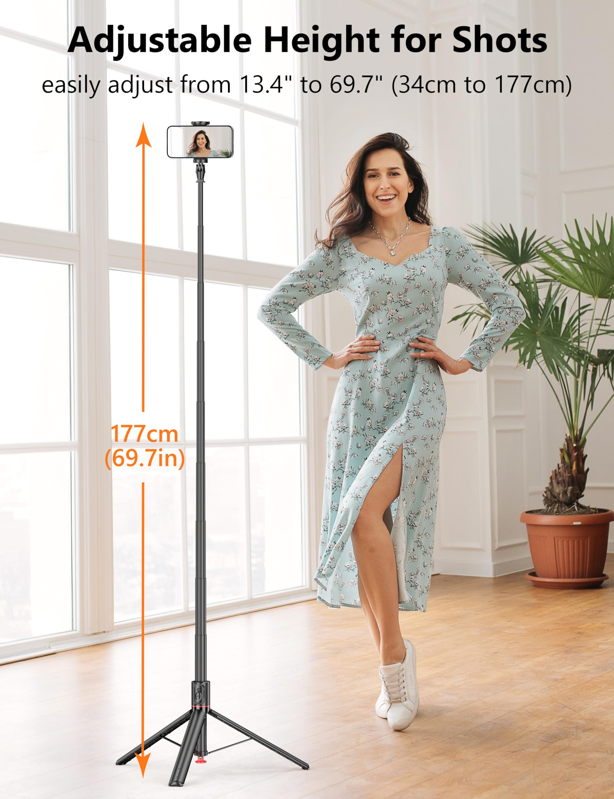Selfieshow 68" Automatic Tripod, Auto-Open Phone Tripod Stand With Magnetic Remote, All-In-1 Extendable Selfie Stick Travel Tripods For Cell Phone 360° Rotate Stable Iphone Selfie Stick For Video Recording
