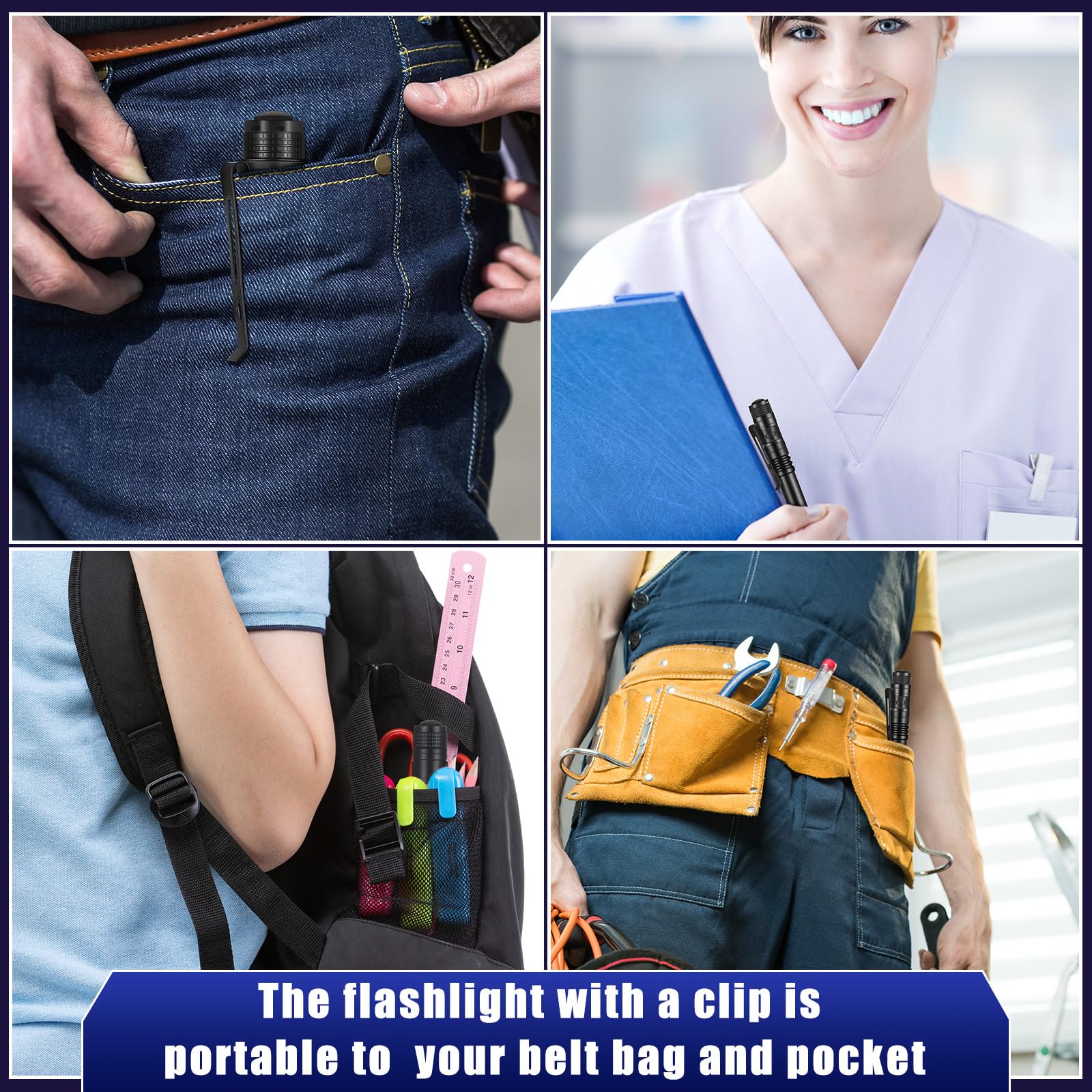 Tujoe 60 Pack Small Led Pen Light Set Mini Handheld Flashlight With Clip Led Pen Tactical Pocket Torch Pen Flashlight For Camping Outdoor Emergency Inspection 3.58 Inches And 5.2 Inches