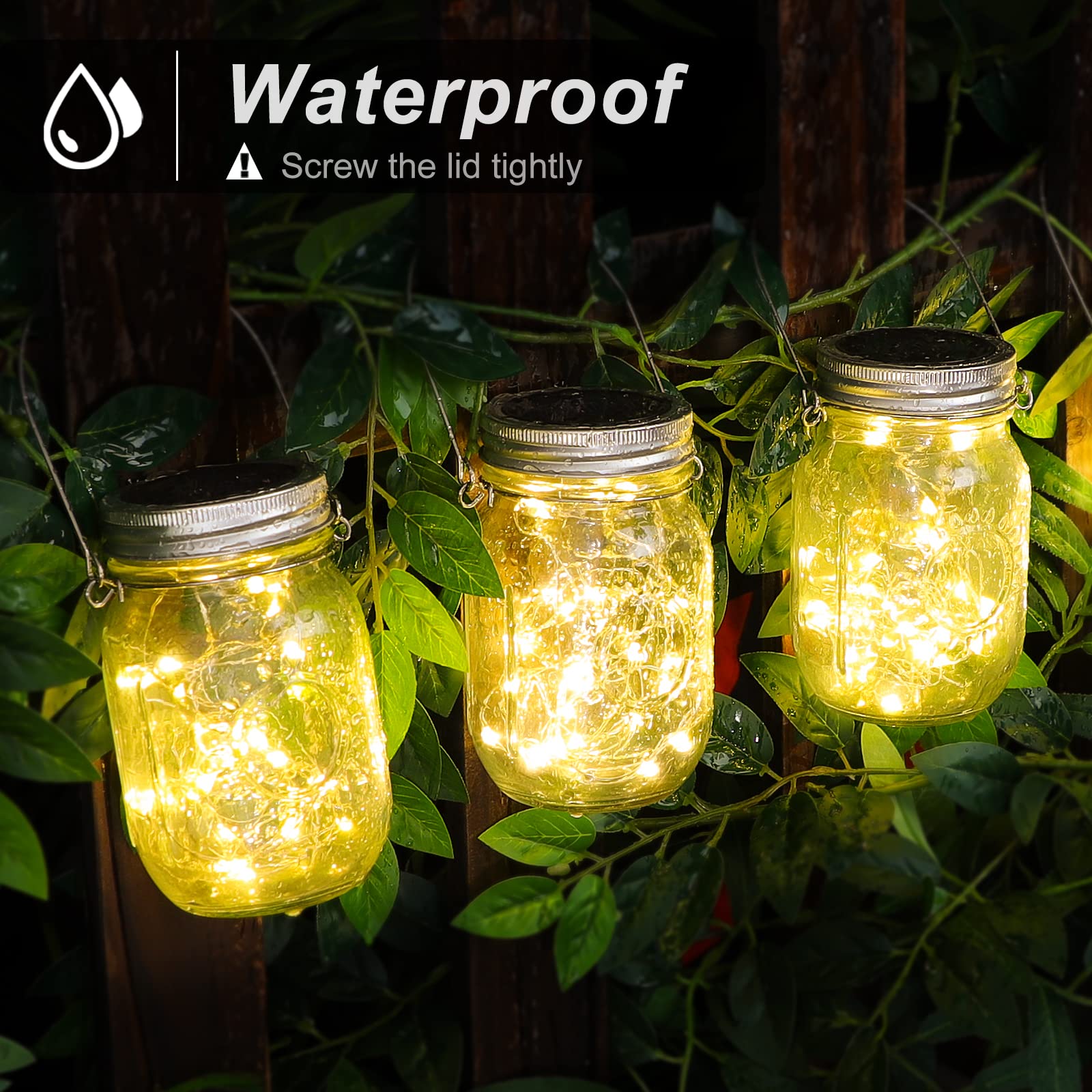 Mlambert Mason Jar Solar Lights 30 Leds, 6 Pack Hanging Solar Lights Outdoor, Waterproof Fairy Lights Solar Lanterns For Patio Garden, Warm White