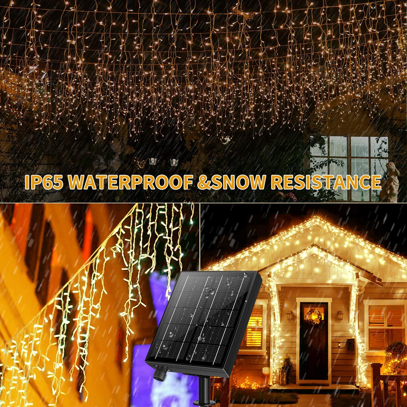 Ryblgled Solar Icicle Lights For Outside - 65Ft 506 Led Icicle Christmas Lights Outdoor Waterproof With Remote, Warm White Solar Powered Icicle String Lights With 101 Drops For Wedding Porch Decor