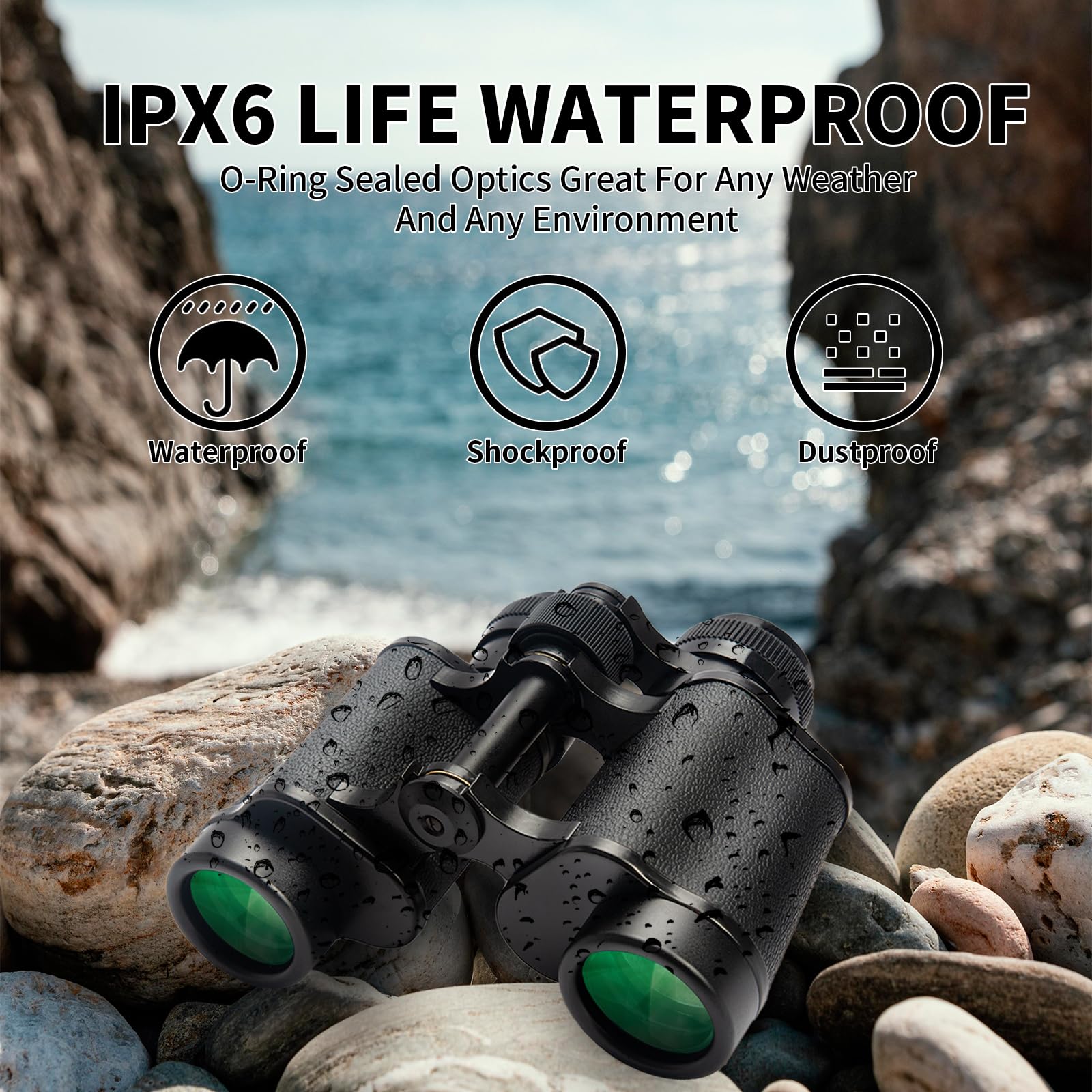 Wulakeo 10X25 High Powered Binoculars For Adults, Waterproof Compact Binoculars With Low Light Vision For Bird Watching Hunting Football Games Travel Stargazing Cruise With Carrying Bag