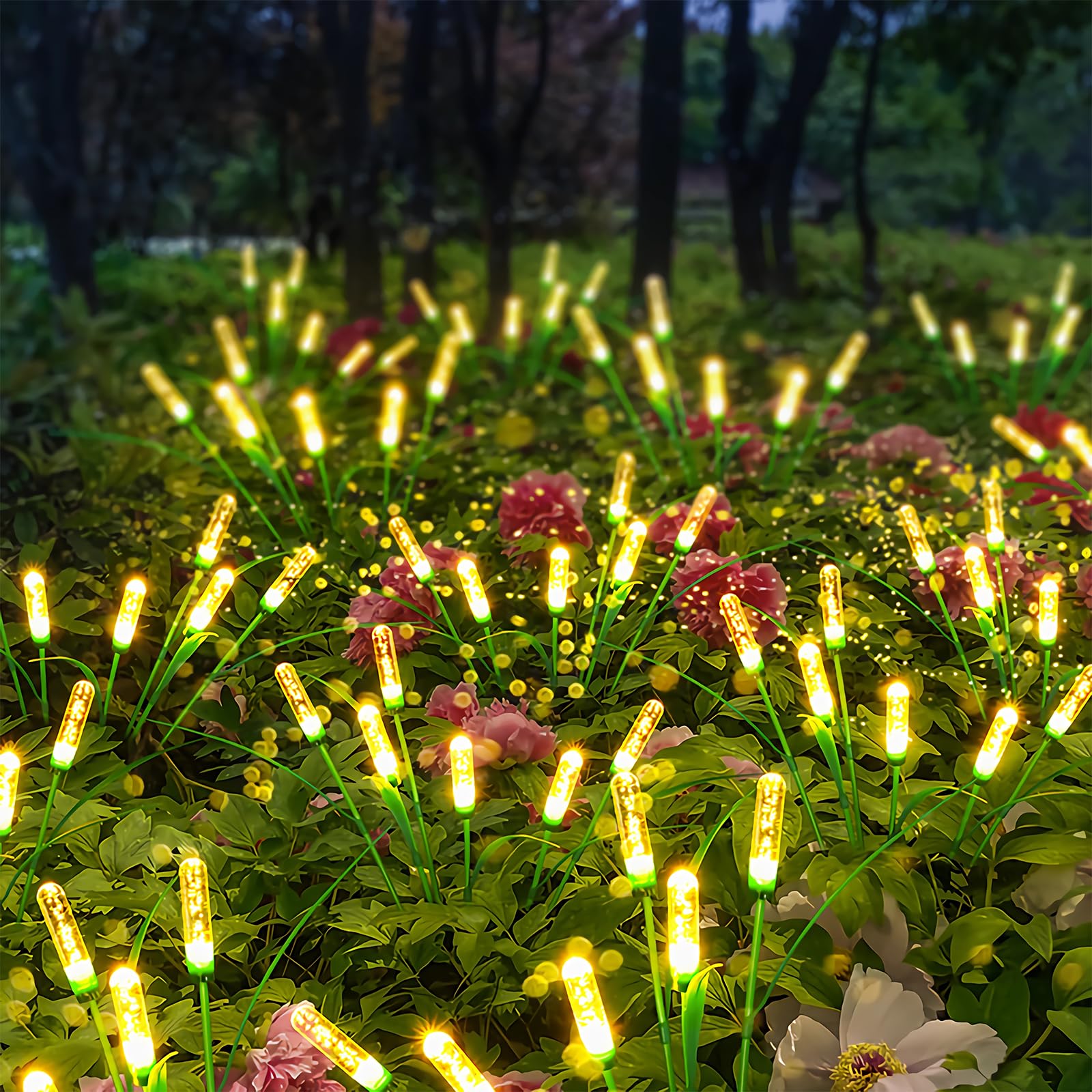 Cubetoou Swaying Solar Garden Lights - Outdoor Waterproof, Solar Firefly Lights, Warm White (2-Pack)