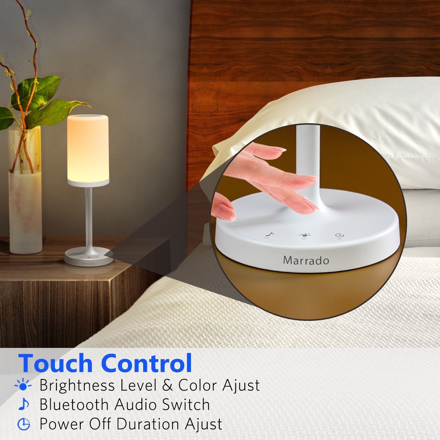 Xianghongyian Marrado Bluetooth Speakers + Bedside Lamp, Night Light, Smart Touch Control Table Lamp For Bedroom Living Room, Portable Rechargeable Led Desk Lamp, Dimmable Warm White & Color Changing