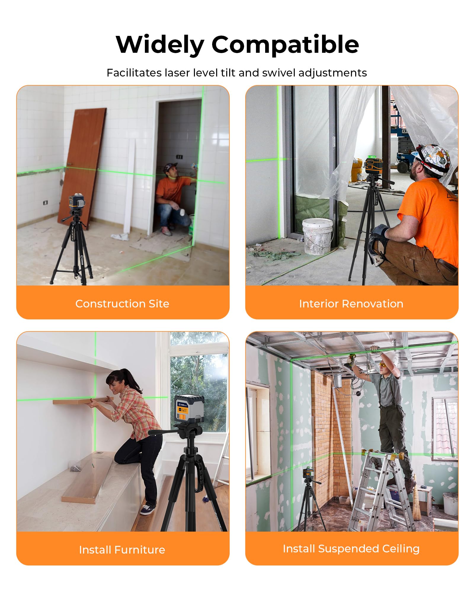 Cigman 59-Inch Lightweight Adjustable Laser Level Tripod With 3-Way Swivel Pan Head, Bubble Level, Phone Holder, Quick Release Plate With 1/4" Screw Mount & 5/8" Unf Adapter Nut, Camera & Phone Tripod