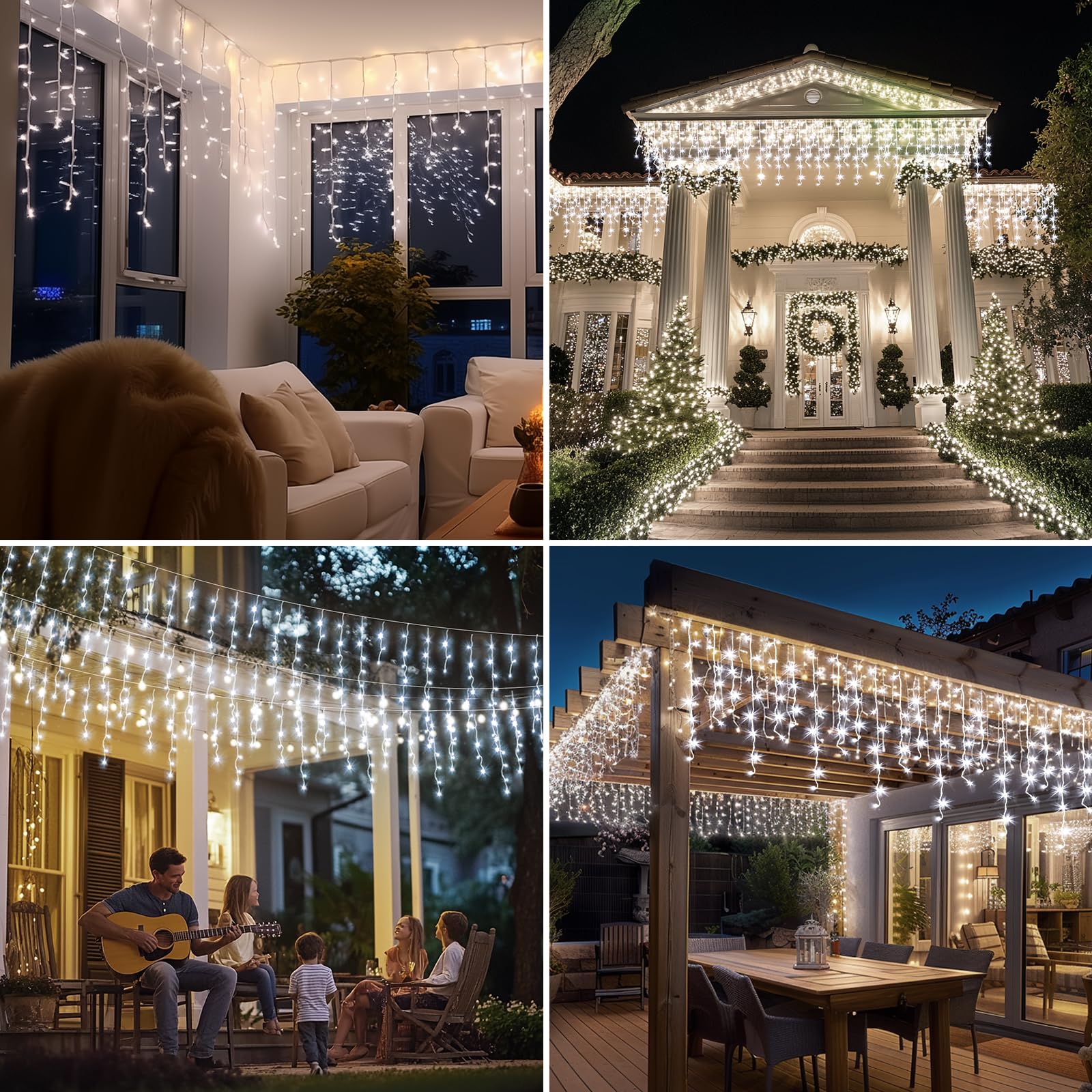Qlirjad Solar Christmas Lights Outdoor Waterproof 60+16Ft 600 Led Icicle Lights For Outside With 2400Mah Connectable Rechargeable Dimmable Remote 8 Modes Fairy Lights For Xmas Yard Eaves Balcony Decorations