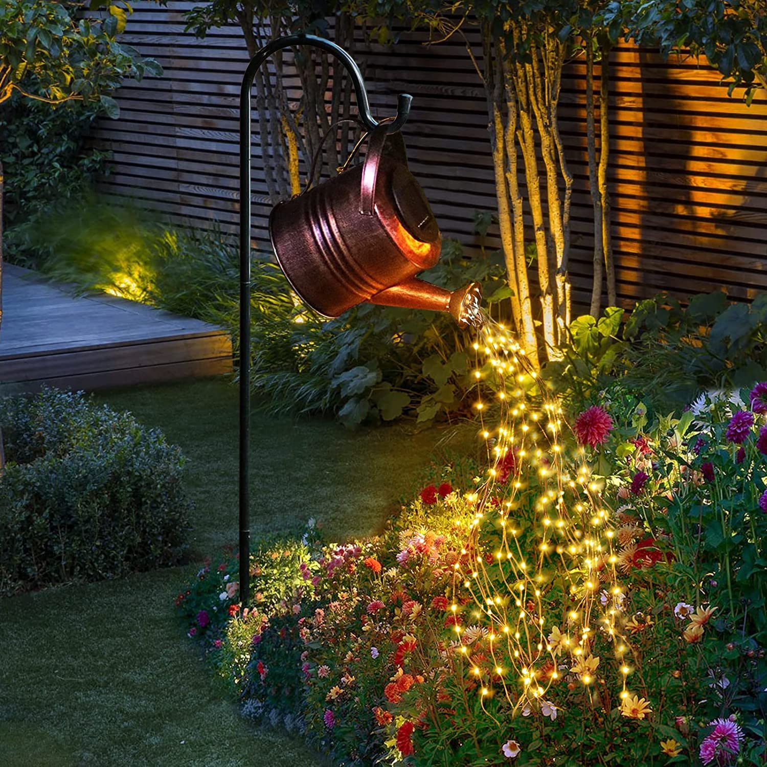 Asdfg Watering Can Led String Lights - Stars Solar Shower Garden Lamp Decoration Waterproof Fairy Solar Light Ornament Copper Wire Bee Day Outdoors Hanging String Lamps Lawn Path(With Bracket)