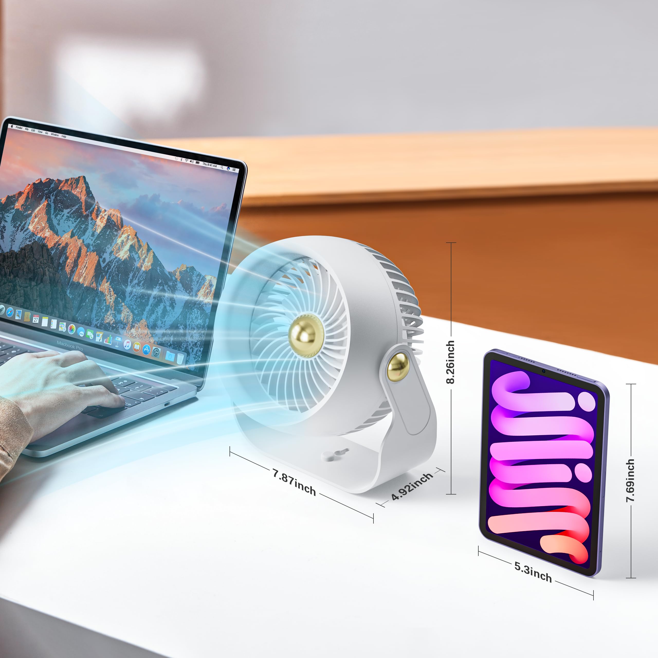 Civpower Desk Fan: Table Fan Small Portable Rechargeable With 6000 Mah Battery - 4 Speed And Timing