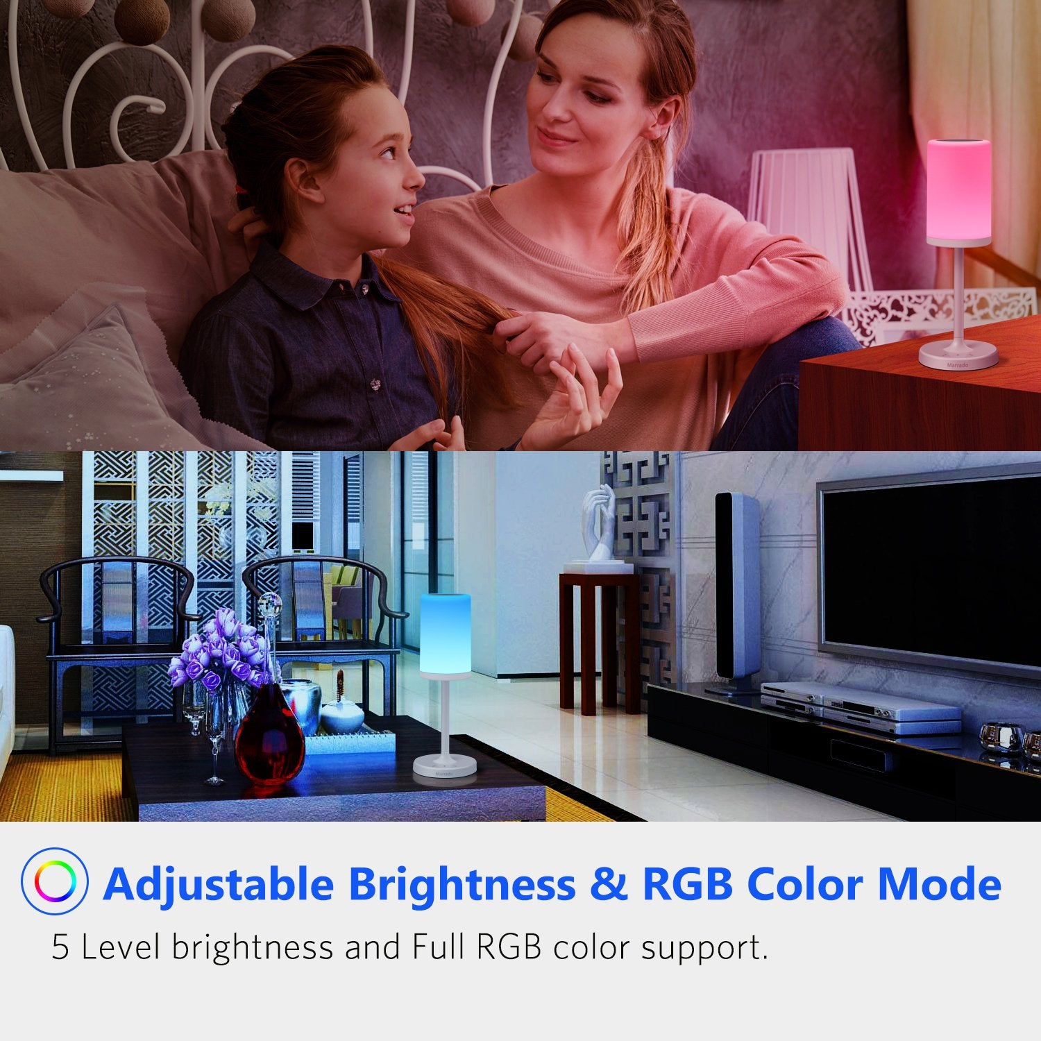 Xianghongyian Marrado Bluetooth Speakers + Bedside Lamp, Night Light, Smart Touch Control Table Lamp For Bedroom Living Room, Portable Rechargeable Led Desk Lamp, Dimmable Warm White & Color Changing