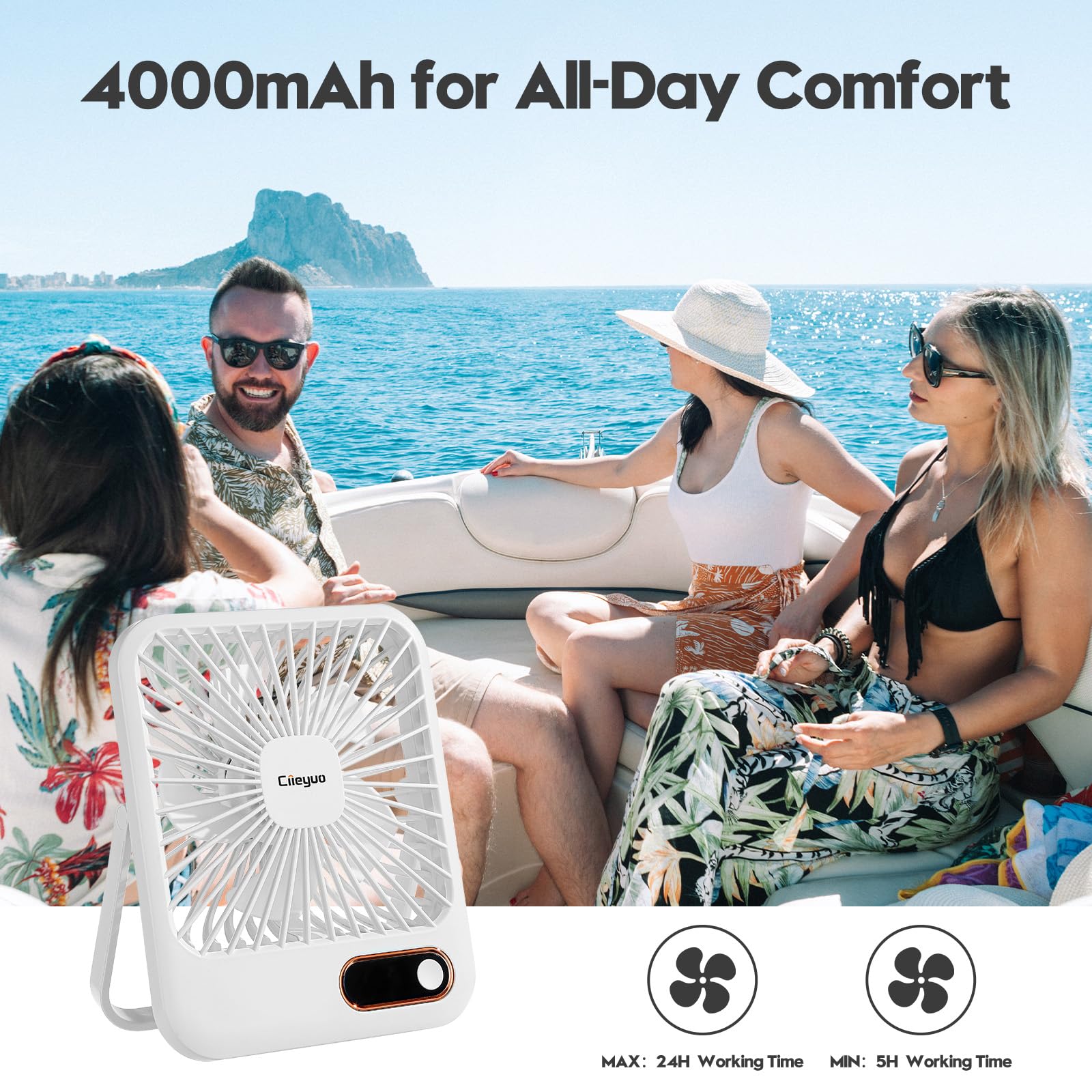 Cruise-Approved Fan Compact Ultra Thin Travel Fan For Sleeping Rechargeable With 180° Rotating