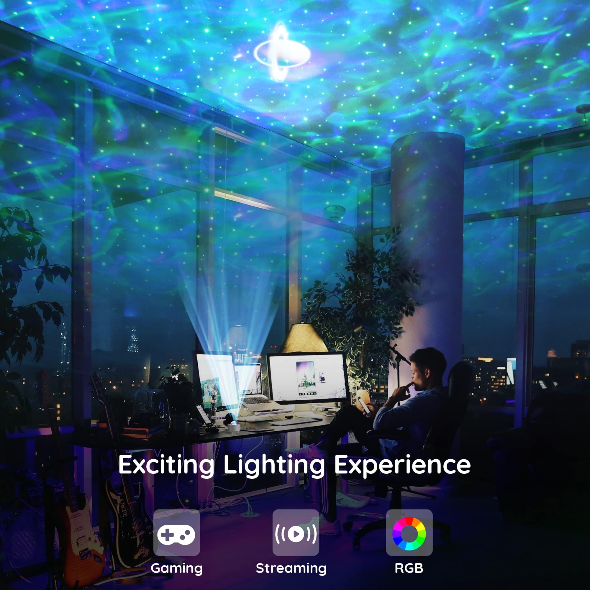 Lumoonosity Ocean Wave Projector – Water Light Projector For Bedroom, Kids Room Decor – Ocean Galaxy Night Light With Speaker - Starry Light With 9 Planet, Star, Water Wave Effect