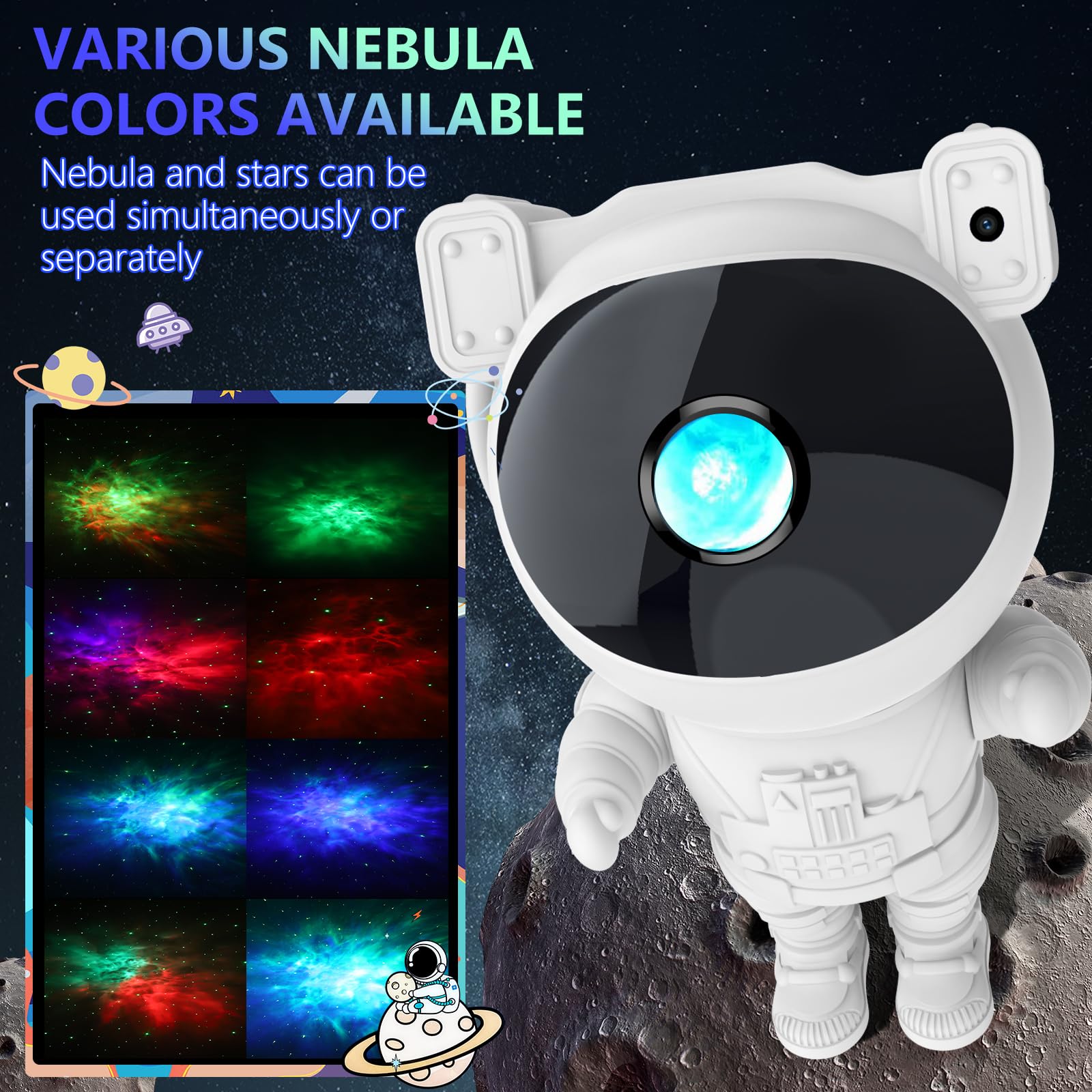 Hiya-Naya Astronaut Star Projector Galaxy Light With Timer And Remote Control, 360° Adjustable Starry Night Light Projector For Baby/Kids/Adults/Bedroom/Party/Home Decor/Game Room (White)