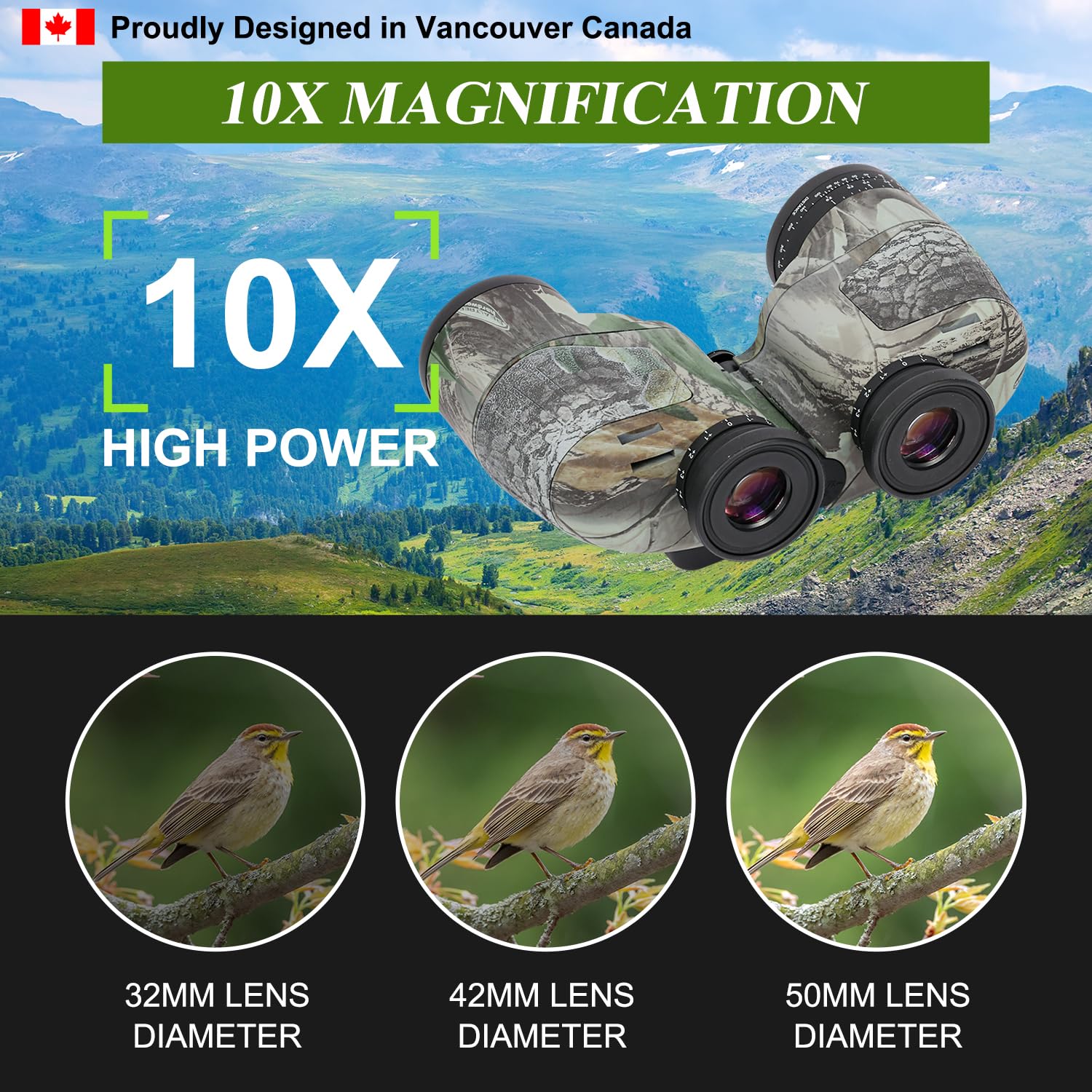 Fetchfalcon Fetch Falcon10X50 Military Nitrogen Filled Binoculars Bak4 Fmc Ipx7 Waterproof Compact Binoculars For Adults High Powered For Travel,Marine,Bird Watching And Outdoor Sports (Camo Maple Leaf Compass)