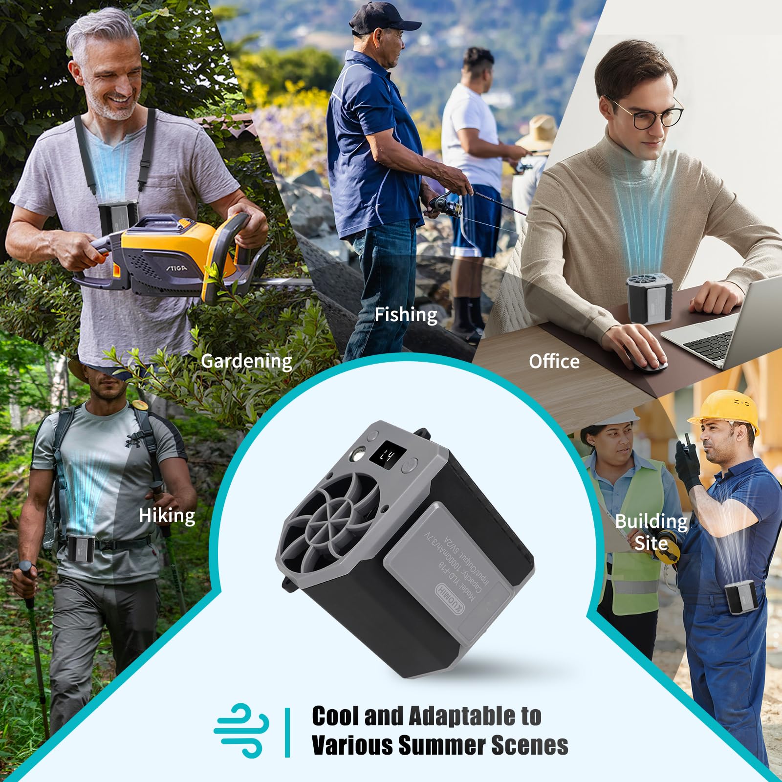 Portable Waist Fan, 10000Mah Rechargeable Waist Belt Clip Fan, 10000Rpm 4 Speeds, 24H Working Time