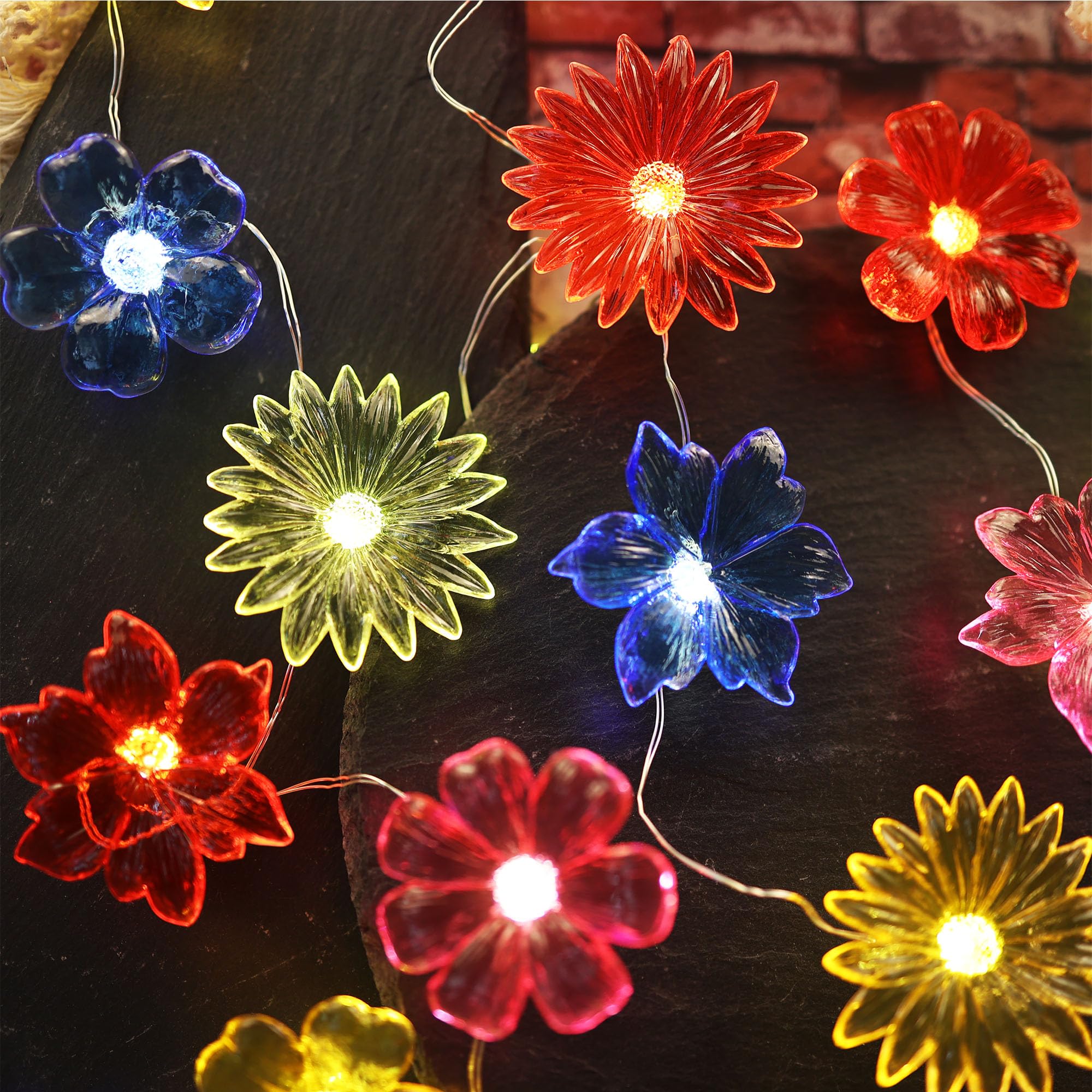 The Hxt Bartlett Solar Fairy Flower String Lights For Outdoor-4 Flower Designs Waterproof 8 Flashing Modes 15Ft 40 Led- Solar Twinkle Decorative Lights For Outside Garden Patio Porch Plants And Window Decor