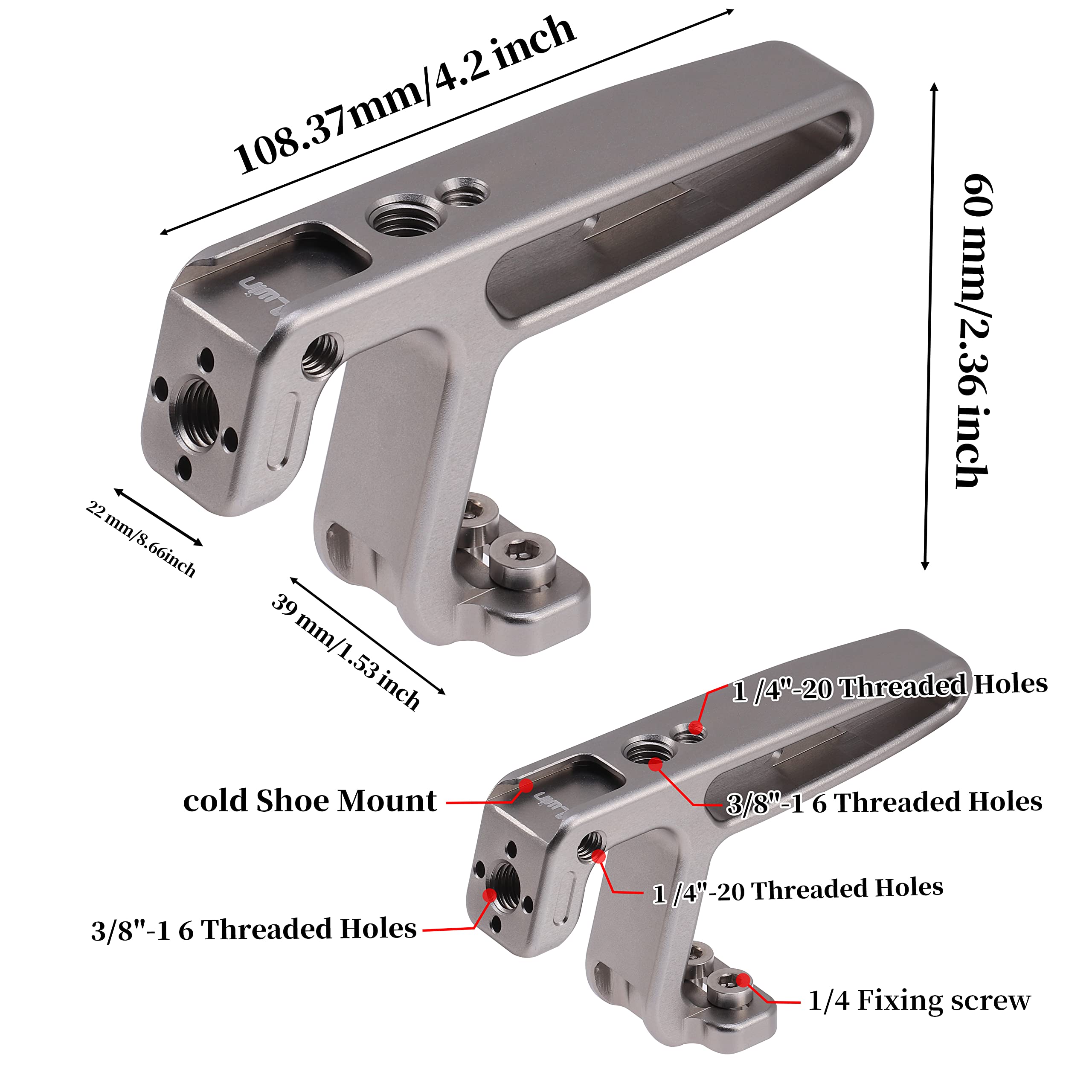 Fotga 4.2Inch Top Handle Stabilizer With Dual 1/4"-20 Screw Mount For Canon Nikon Sony Dslr Mirrorless Camera Cage Vlogging Shooting