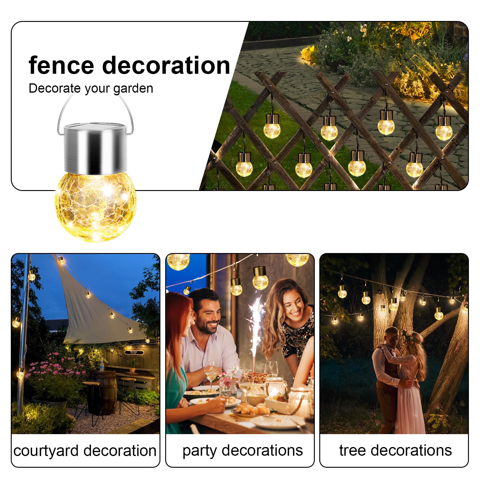 Jkimk Hanging Solar Lights For Outside Waterproof,Hanging Tree Lights Outdoor,Crackle Glass Ball Solar Lantern With Hook 10 Pack For Yard,Garden Balcony Patio Party Decoration