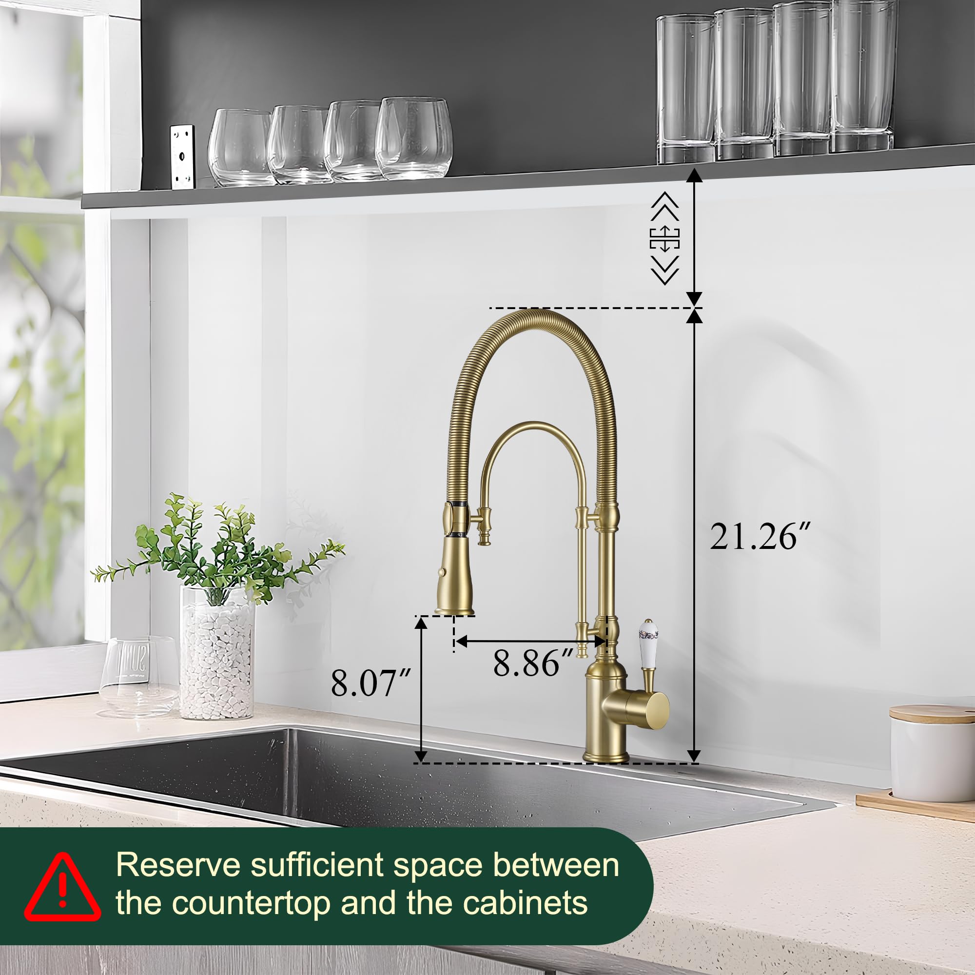 Ialtruistic Antique High Arc Classical Single Handle Spring Kitchen Faucet With Pull Down Sprayer, Swiveling Commercial Kitchen Sink Faucets For Farmhouse, Vintage Sink Faucet, Brushed Gold