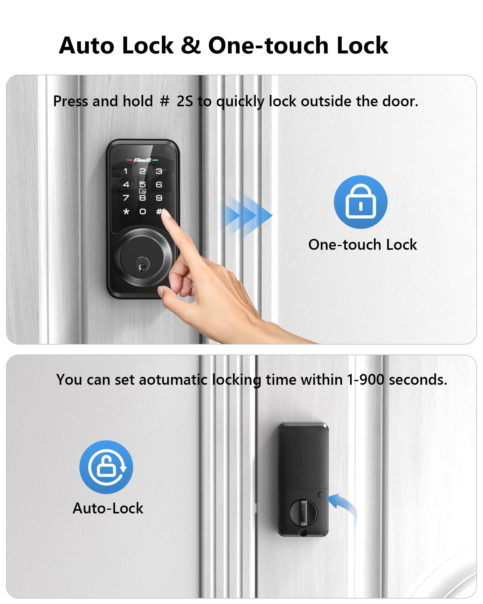 Zowill Smart Lock - Keyless Entry Door Lock With App Control, Touchscreen Keypad Electronic Digital Lock, Auto-Lock, Easy Installation, Smart Door Locks For Front Door