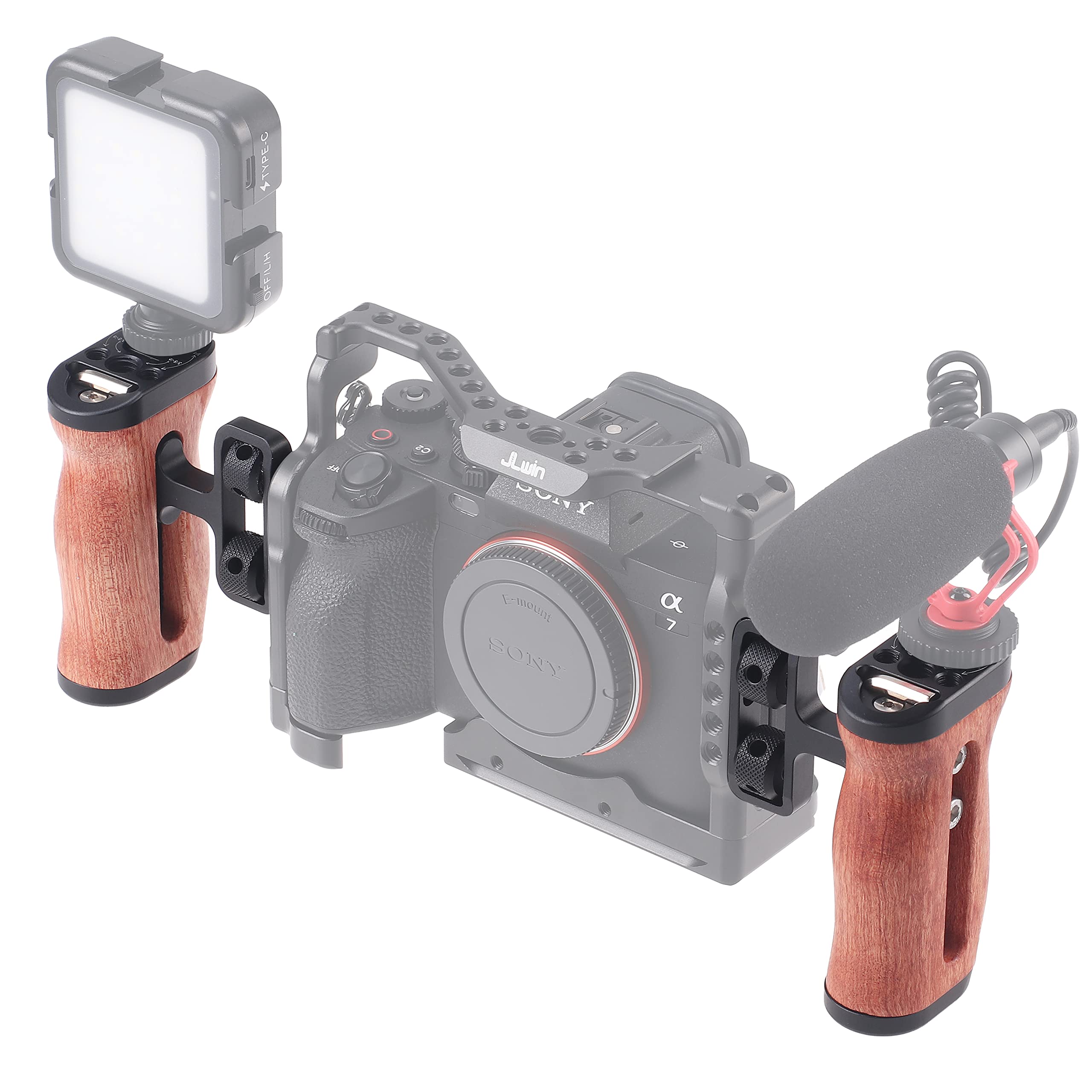 Fotga 2X Wooden Side Hand Grip Handle Stabilizer With 1/4"-20 Screw, Cold Shoe For Dslr Mirrorless Video Camera Cage