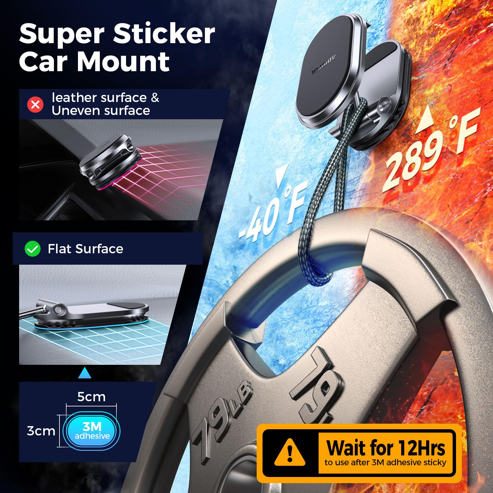 Adiupul Magnetic Phone Holder For Car Metal  6X Magnets Phone Mount Double 360° Rotation Super Sticker Phone Holder Car Mount Easy Install Suitable For Dashboard Screens Compatible With All Phone Black