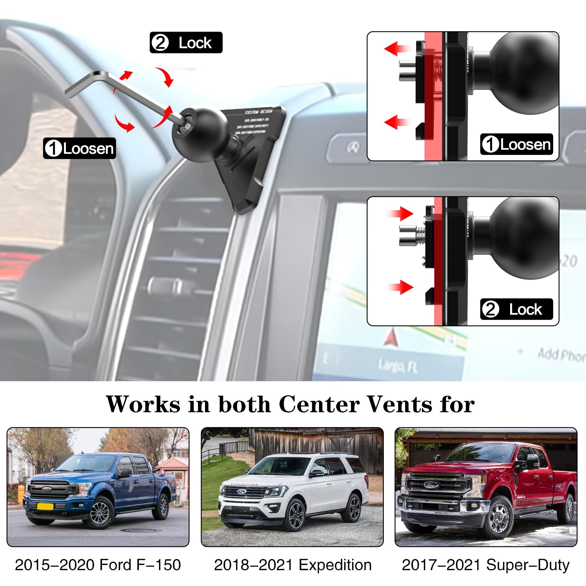 Easeord Phone Mount Compatible With Ford F-150 2015-2020, Expedition 2018-, Super Duty 2017-, 360 Rotation Aluminum F150 Vent Cell Phone Holder For All Phone Iphone Android Smartphone