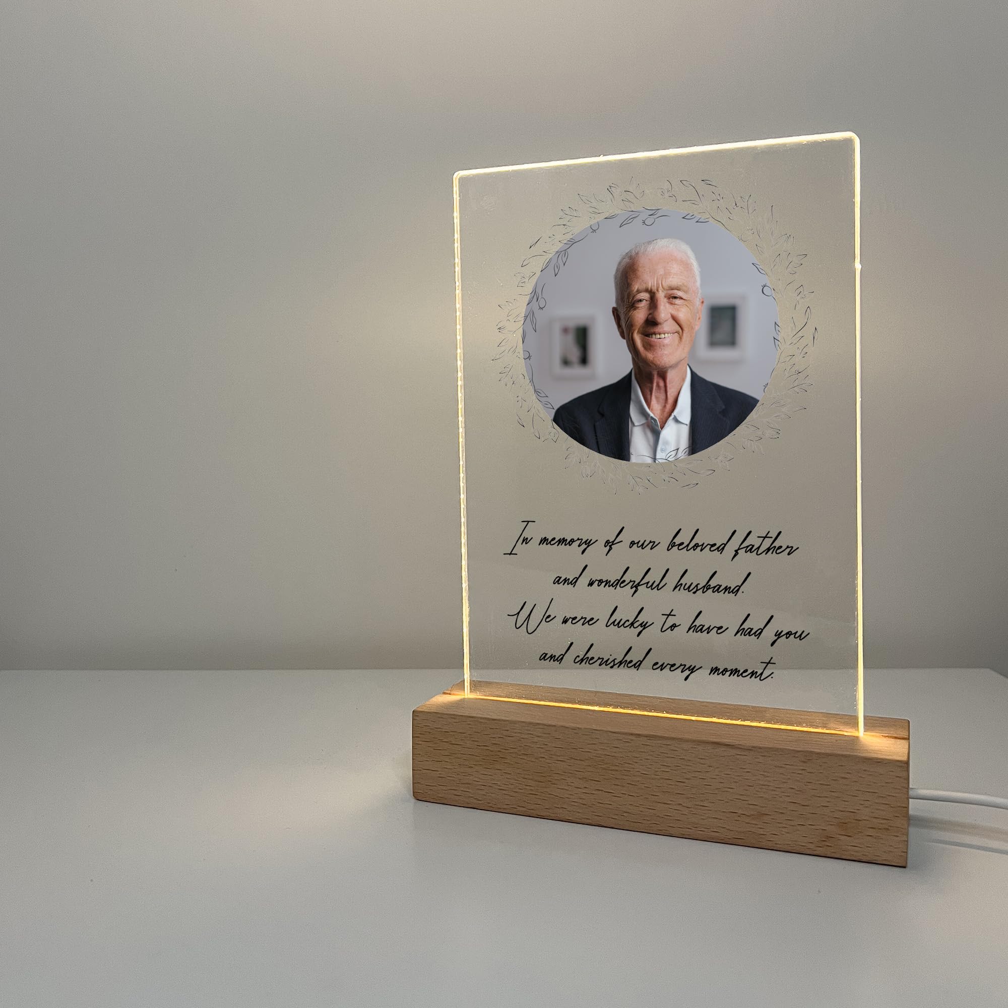 Mirror Mania Custom Personalized Photo Led Wood Stand Night Light Up Table Lamp In Loving Memory Loved R.I.P Remembrance Loss Sympathy Bereavement Memorial Table Sign