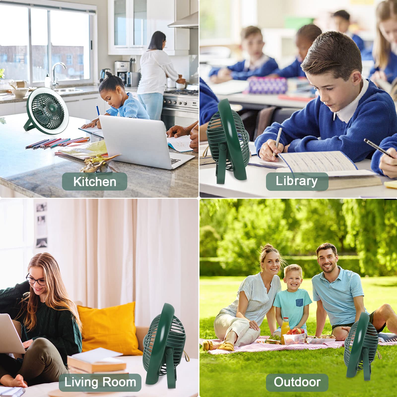 Depuley Portable Battery Operated Fan With Led Lantern, 8" Tabletop Air Circulator Fan With 3 Speeds