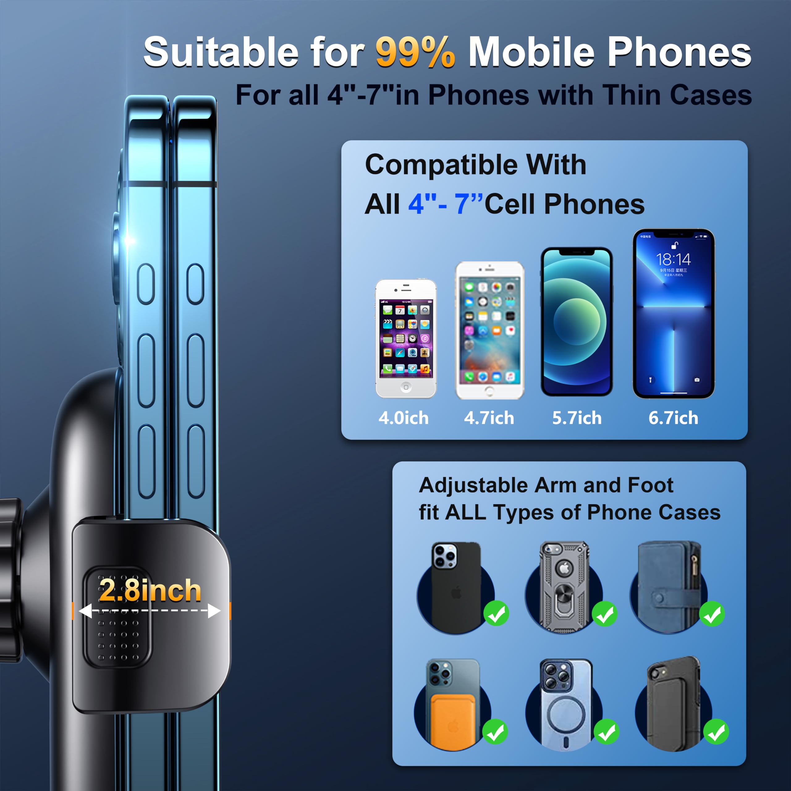 Chiclish Phone Holders For Your Car [Anti-Shake Stabilizer] Cell Phone Car Mount Long Arm Dashboard Windshield Cradle Automotive Accessories Car Phone Holder Fit For Iphone Android Smartphone