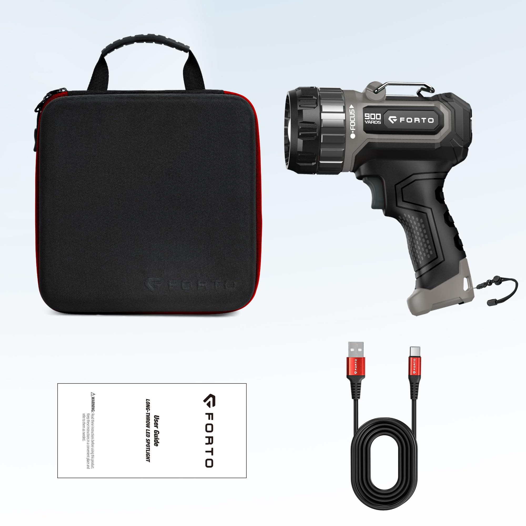 Forto Compact Rechargeable Spotlight With Adjustable Focus, Handheld Spotlight With Stand, 823M Range, 3 Light Modes And Led Spot Lights Outdoor For Boating Hunting Camping Hiking，1400 Lumens