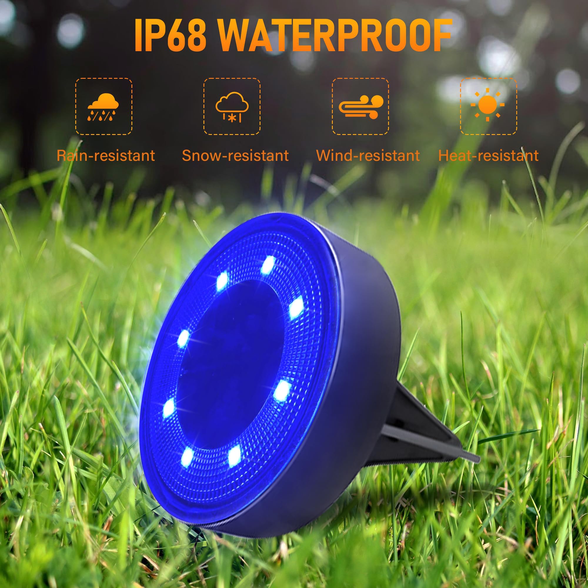 Siatom Lighting Solar In-Ground Lights , Ip68 Waterproof 8 Led Bright Outdoor  Ground Solar Light For Patio Pathway Yard, Paths, Decks, Outdoor Disk Lights -8 Pack (Blue Light)