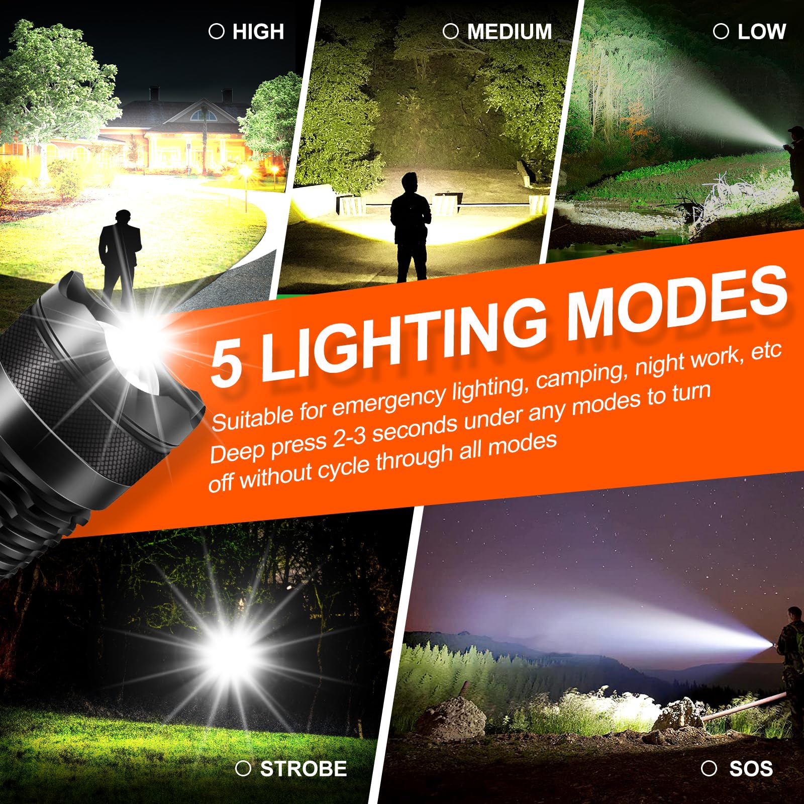 Grace Marci Rechargeable Flashlights, High Lumen Super Bright 150000 Lumens, Led Flashlight With 5 Modes, Ip55 Waterproof, Powerful Handheld Light For Camping, Hiking, Emergency