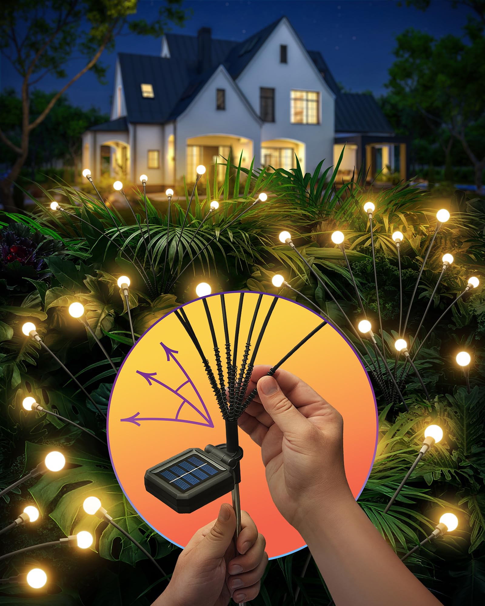 Trustilux Firefly Outdoor Solar Lights 6 Pack  Unique Anyangle System To Customize 48 Solar Garden Lights Position  30% Brighter, Plant-Safe Swaying Firefly Lights  Money-Saving Balcony Patio Decor