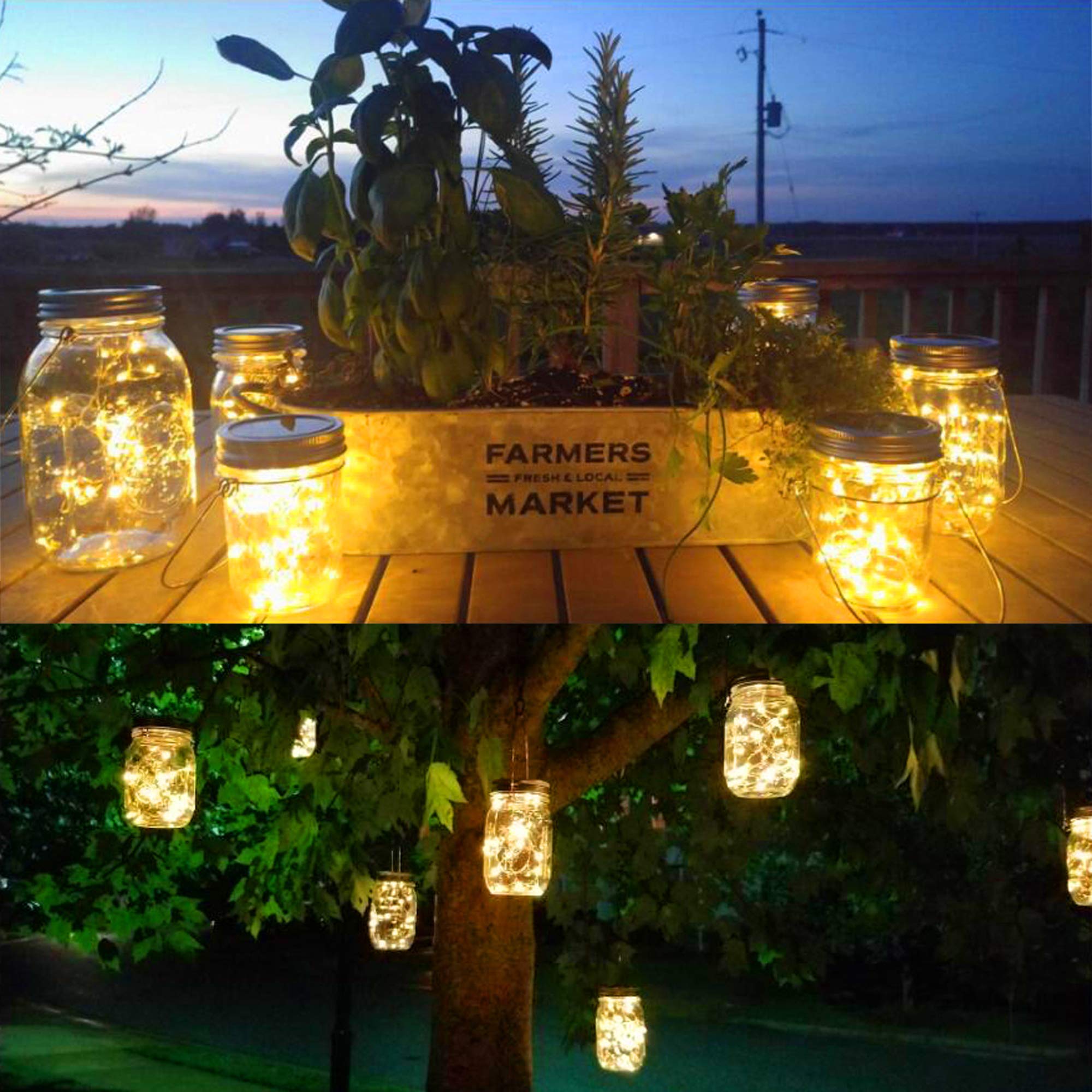 Yitee Mason Jar Solar Lantern Lights, 8 Pack 30 Led Bulbs Fairy Star Firefly Solar Lids Jar Lights,8 Hangers Included(No Jars),For Patio Garden Mason Jar Lanterns Table Wedding Decorations Lights